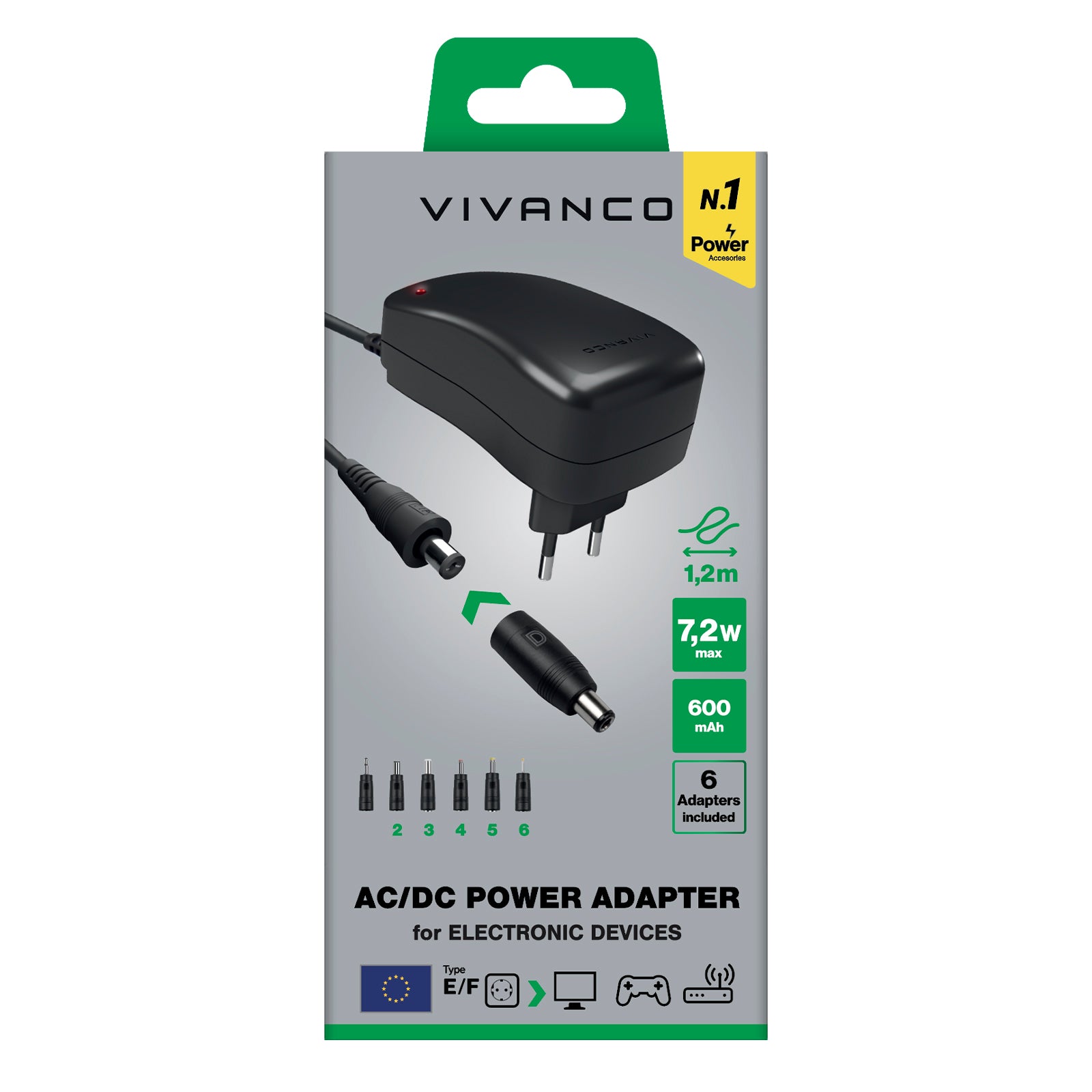 Alimentatore universale, spina EU AC/DC 3-12V, 6in1, nero