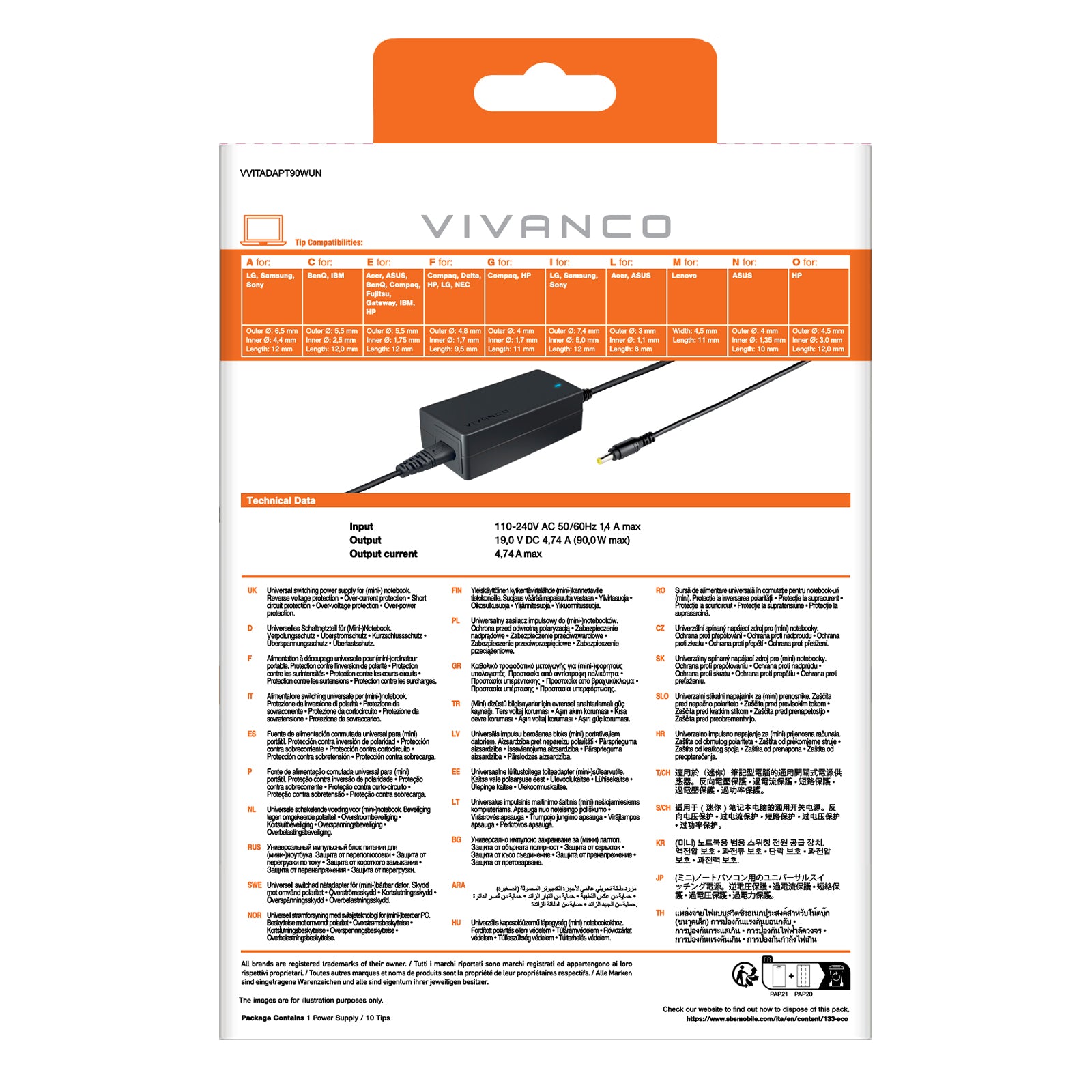 Alimentation universelle 90W pour ordinateurs portables