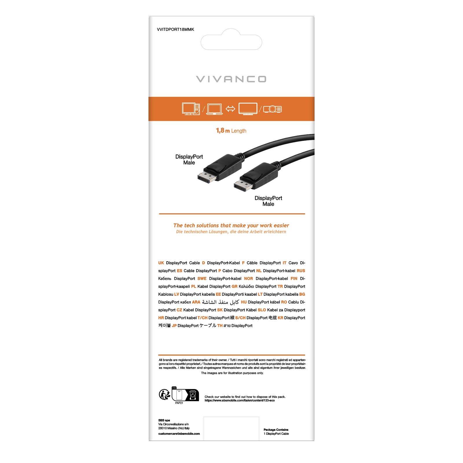 Câble avec 2 DisplayPort mâle vers mâle