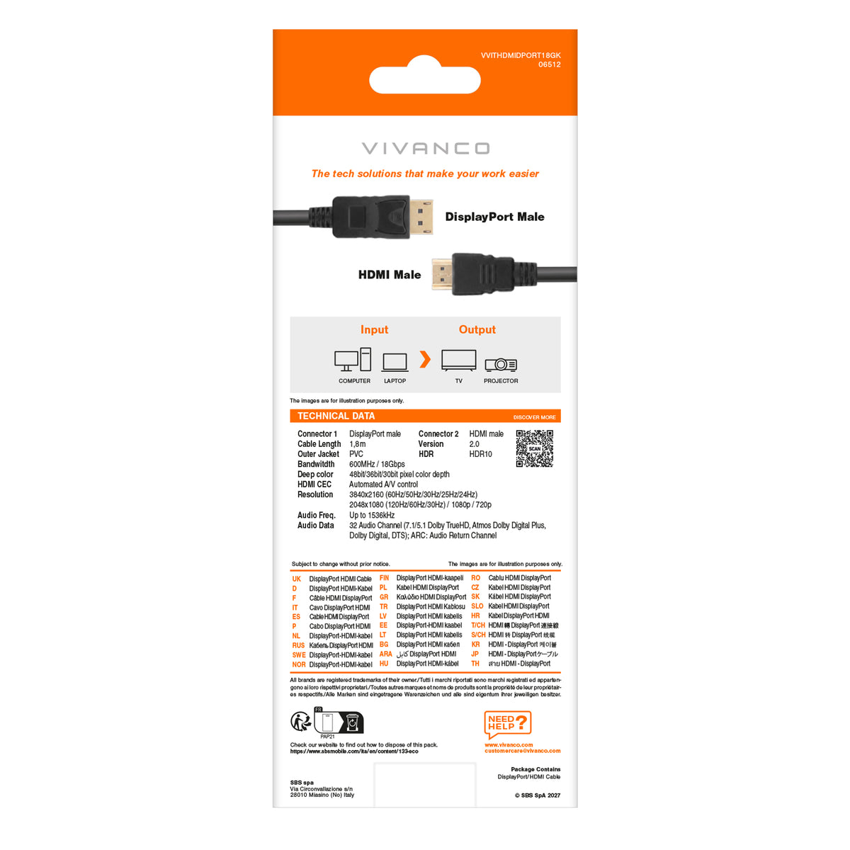 Cavo con 2 DisplayPort/HDMI maschio-maschio