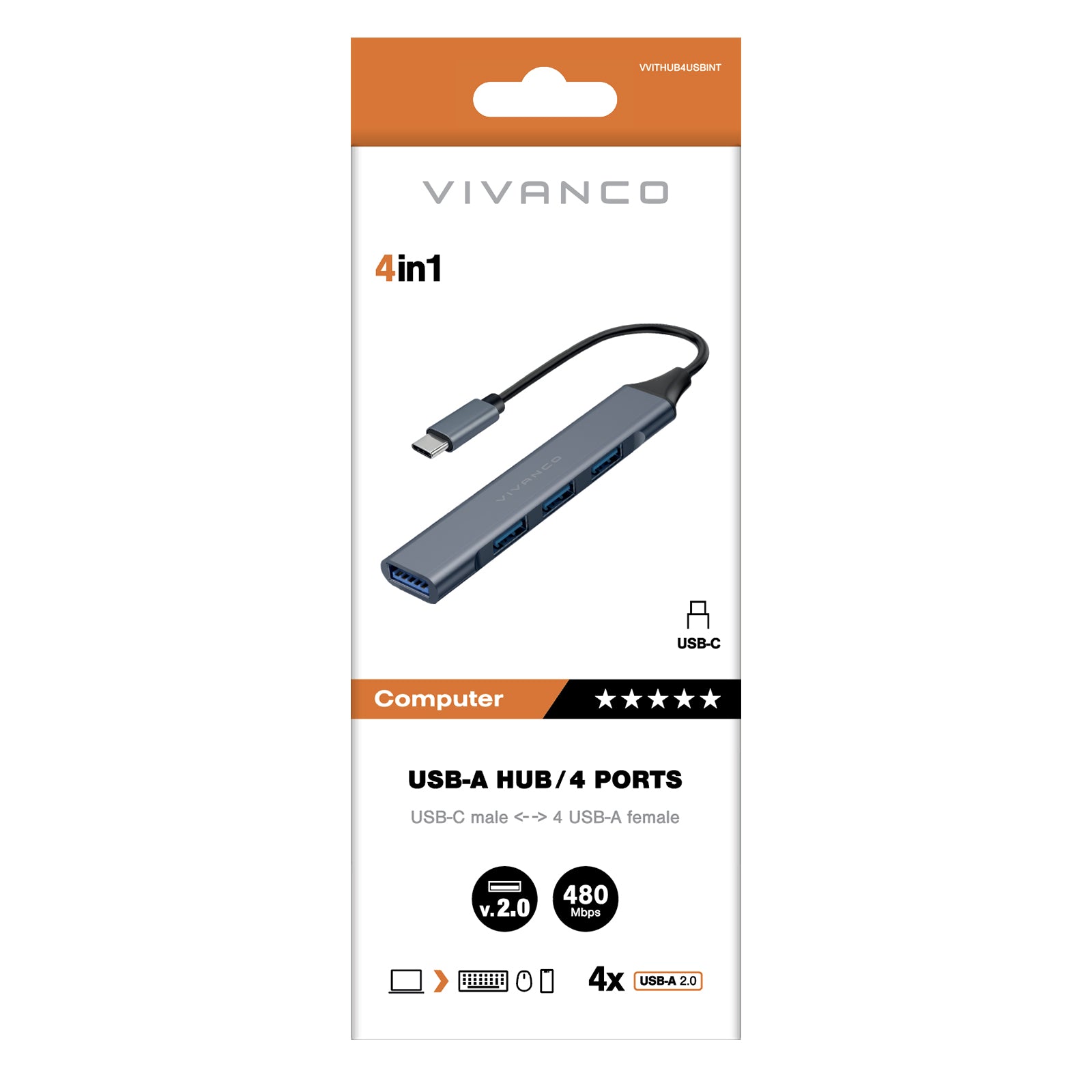 4-Port USB-A 2.0 Hub