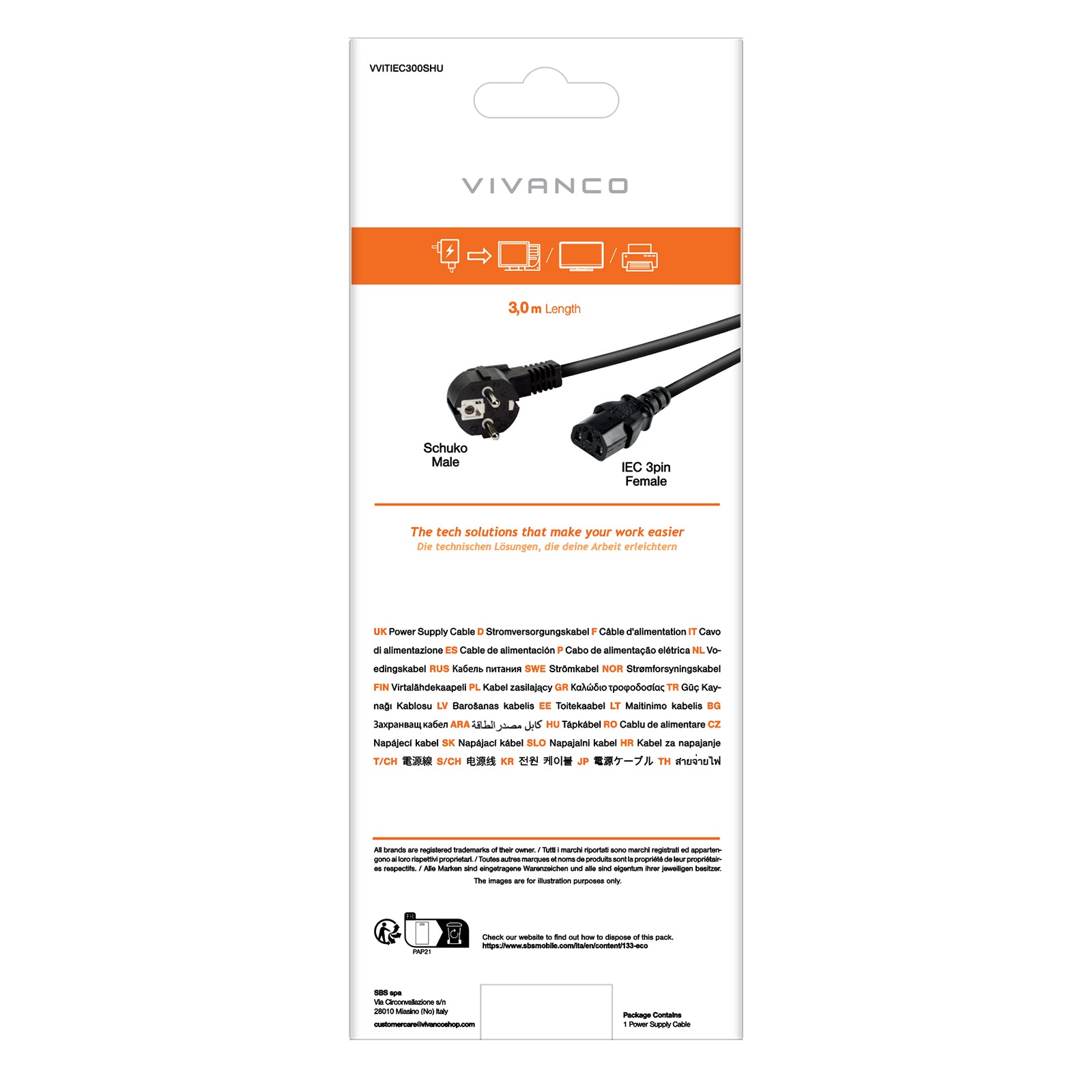 Cavo di alimentazione Schuko con presa IEC