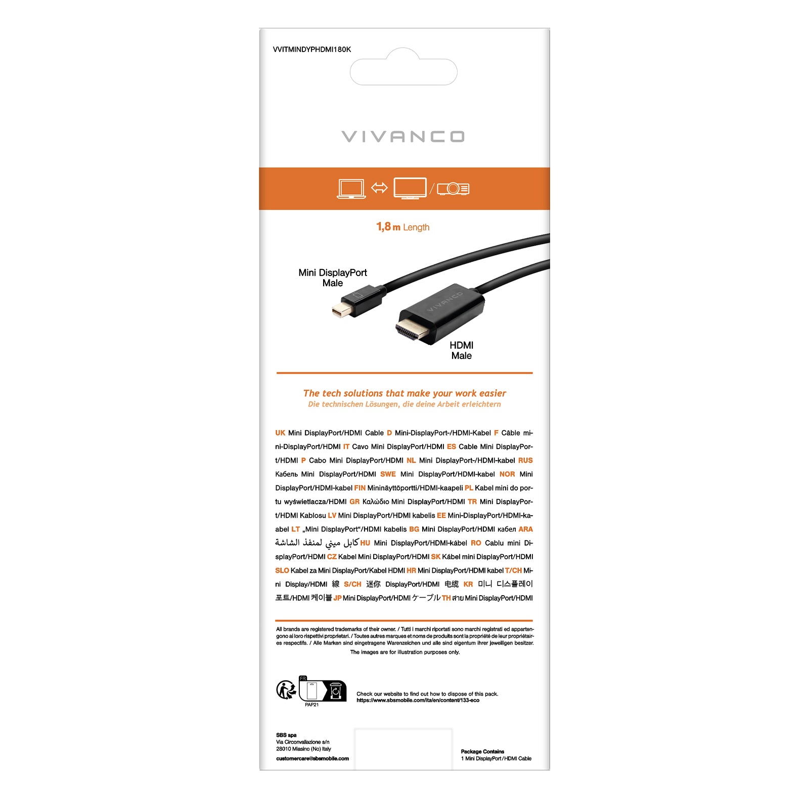 Cavo HDMI V1.4 con Ethernet a mini display port