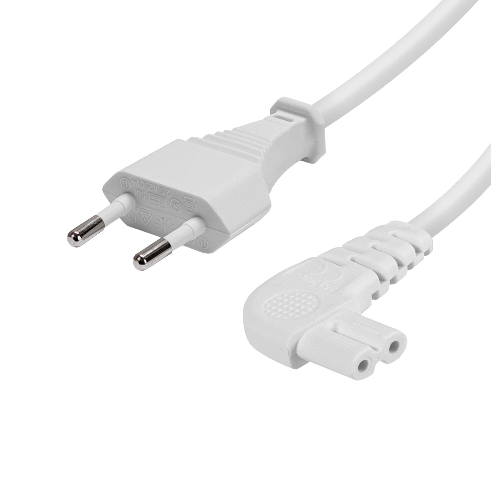 Power cord with 90° angled plug, 2 m