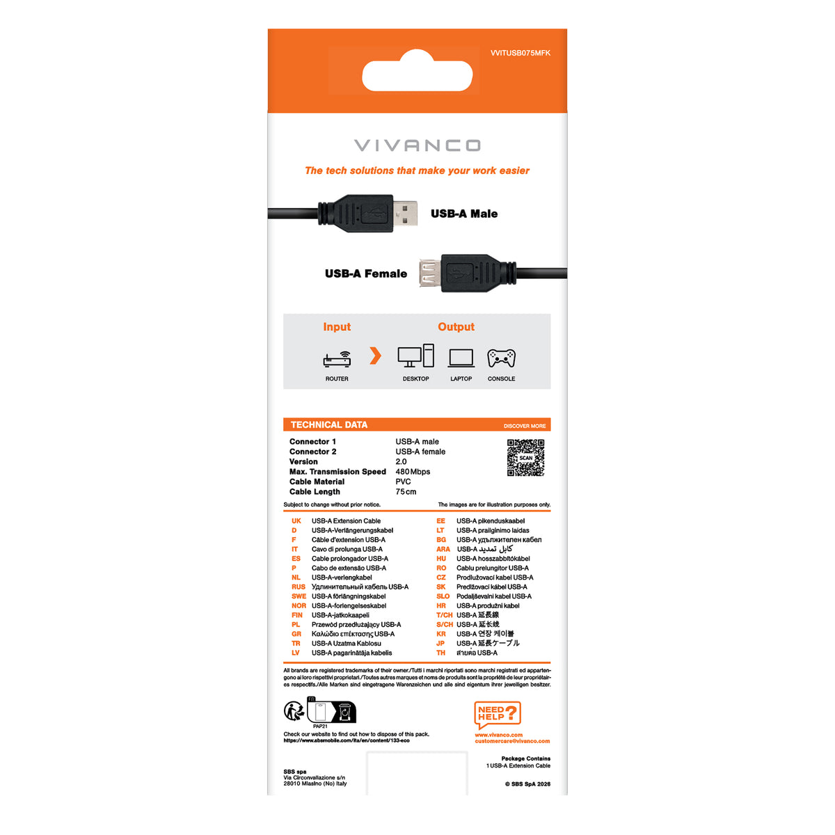 USB 2.0 Type A Male to Female Extension Cable