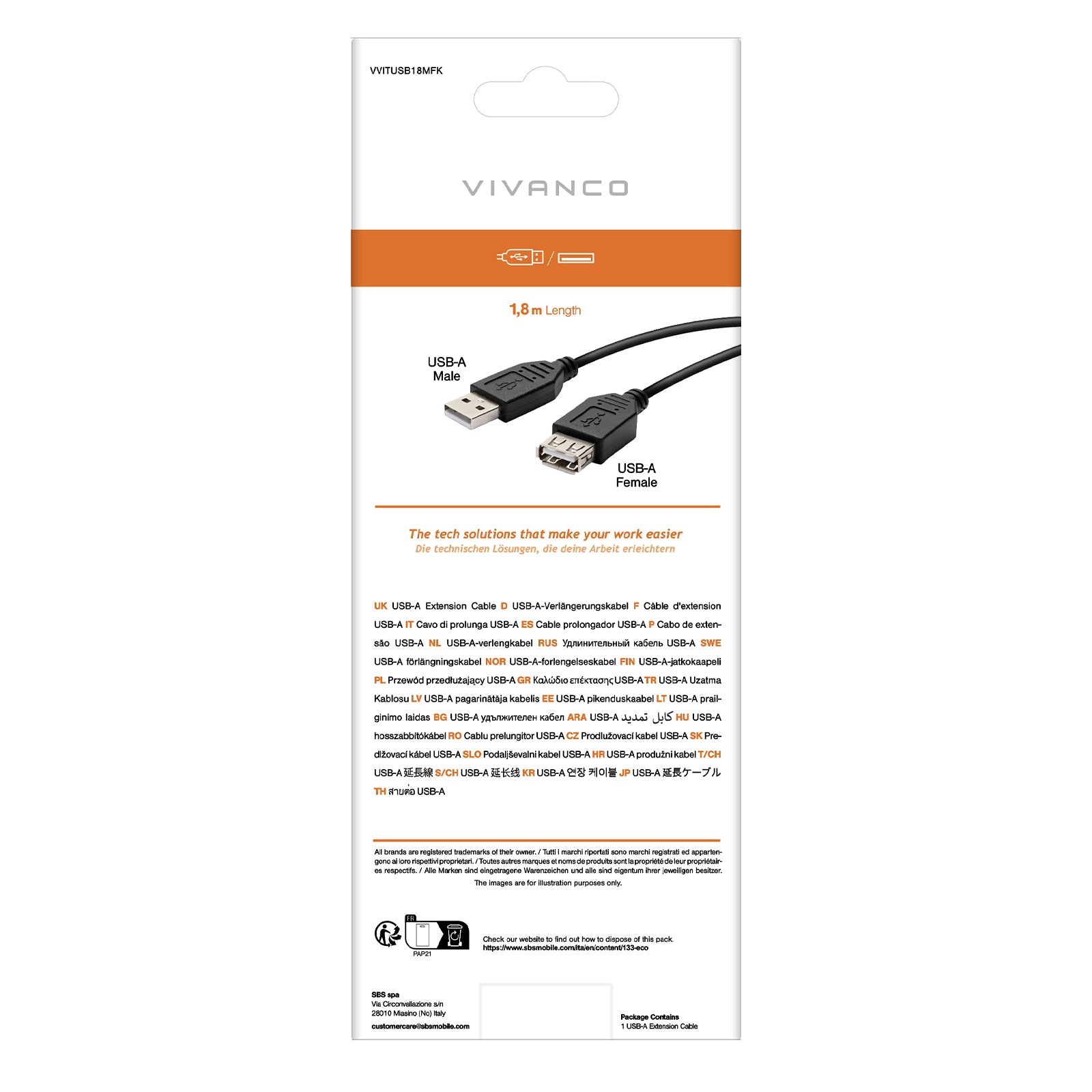 Prolunga USB 2.0 Tipo A maschio - femmina