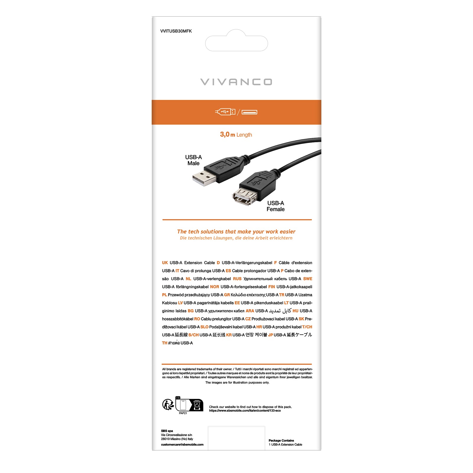 Prolunga USB 2.0 Tipo A maschio - femmina