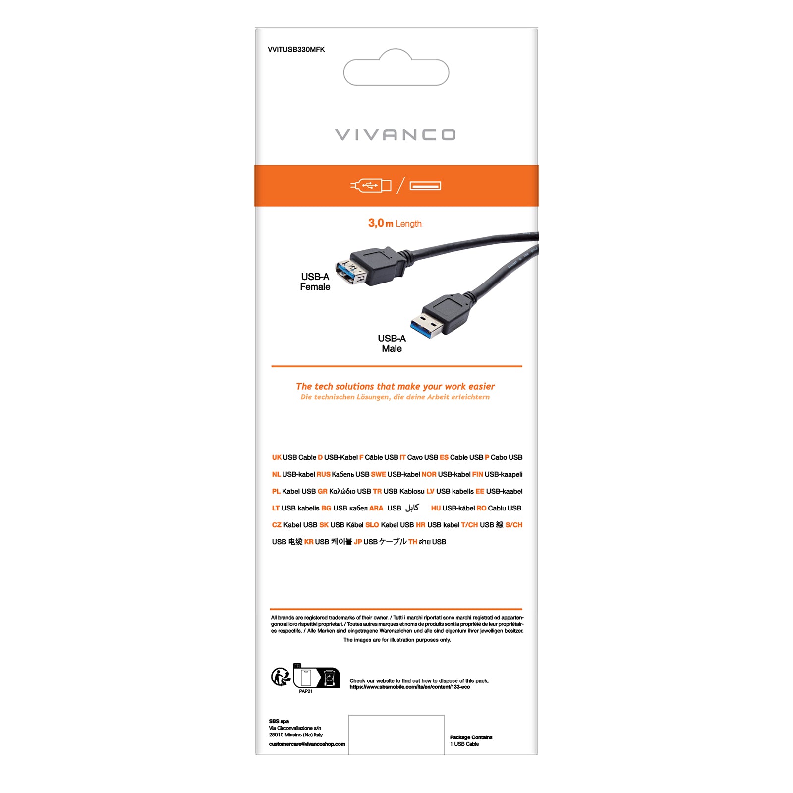 Câble USB 3.0 type A mâle vers femelle