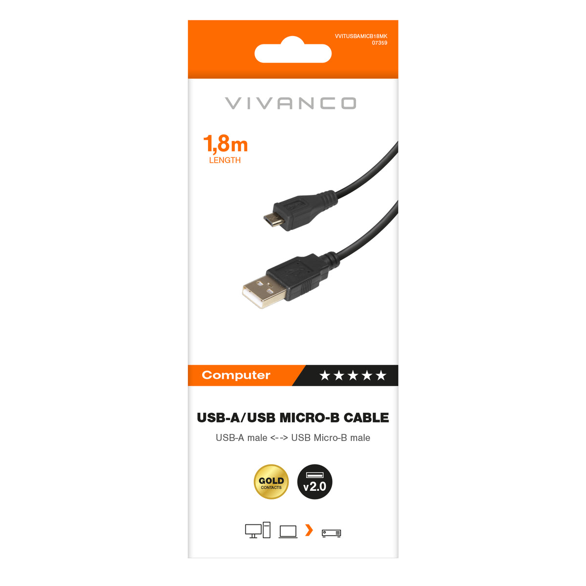 Cable con USB Tipo A macho y micro-USB macho