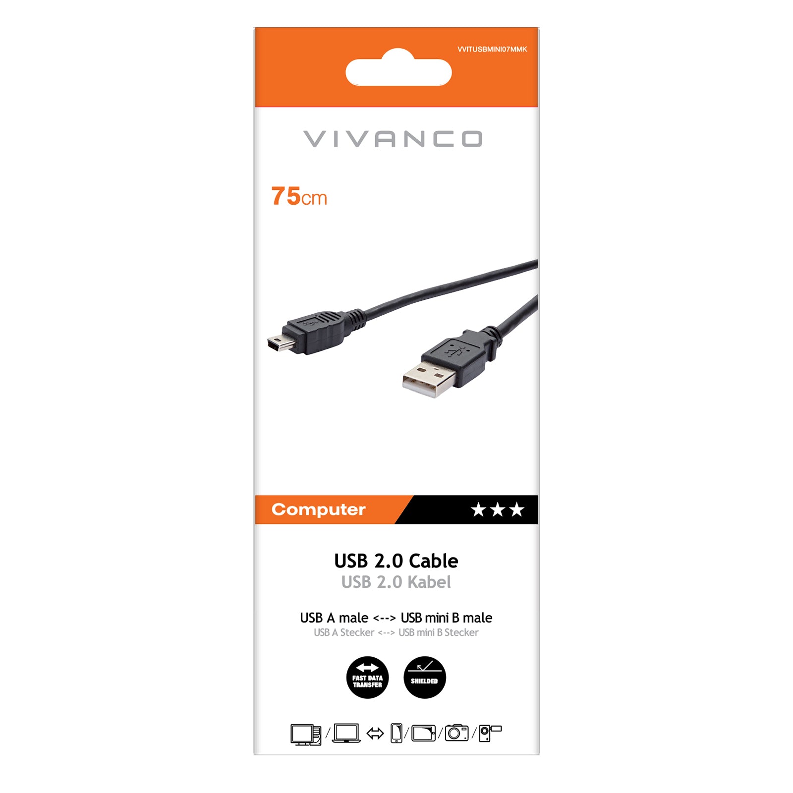 Cavo con USB Tipo A maschio e mini-USB maschio