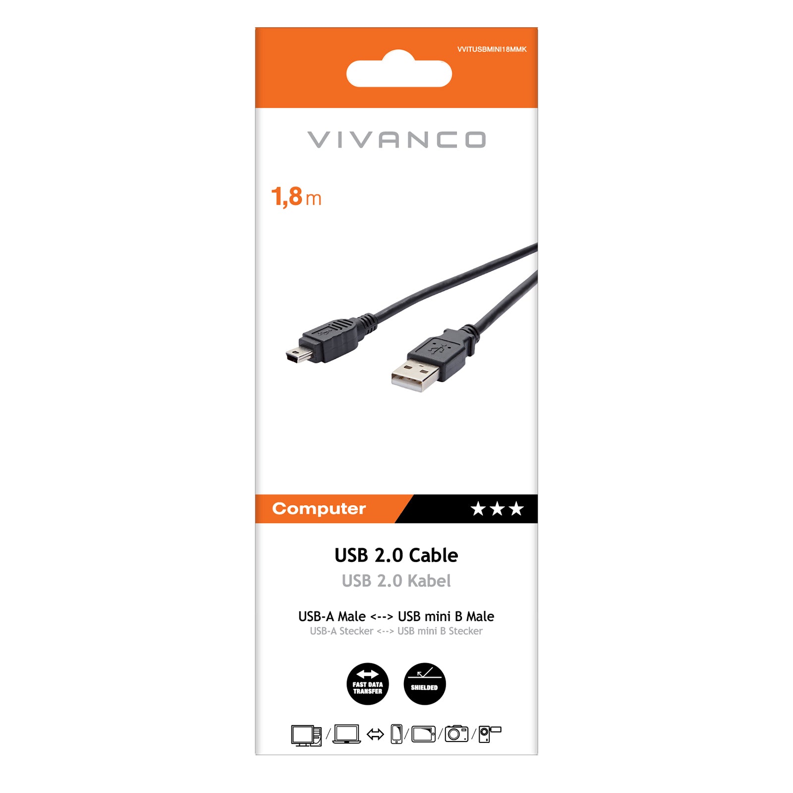 Cavo con USB Tipo A maschio e mini-USB maschio