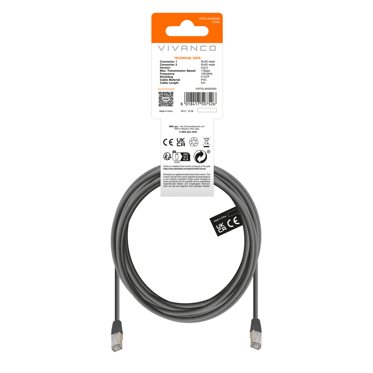 Cable de red CAT5e, 5 m
