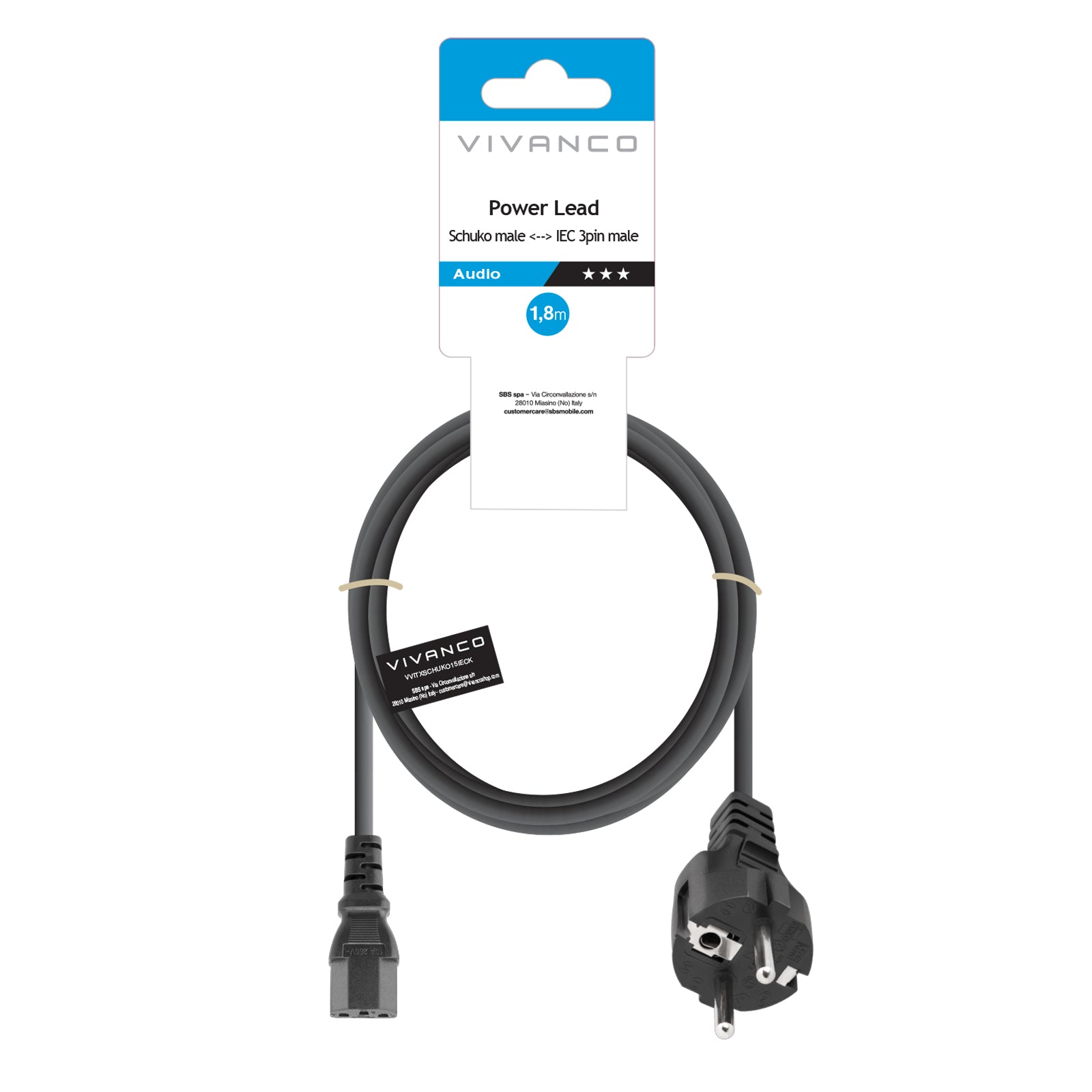 Schuko power cord with IEC socket