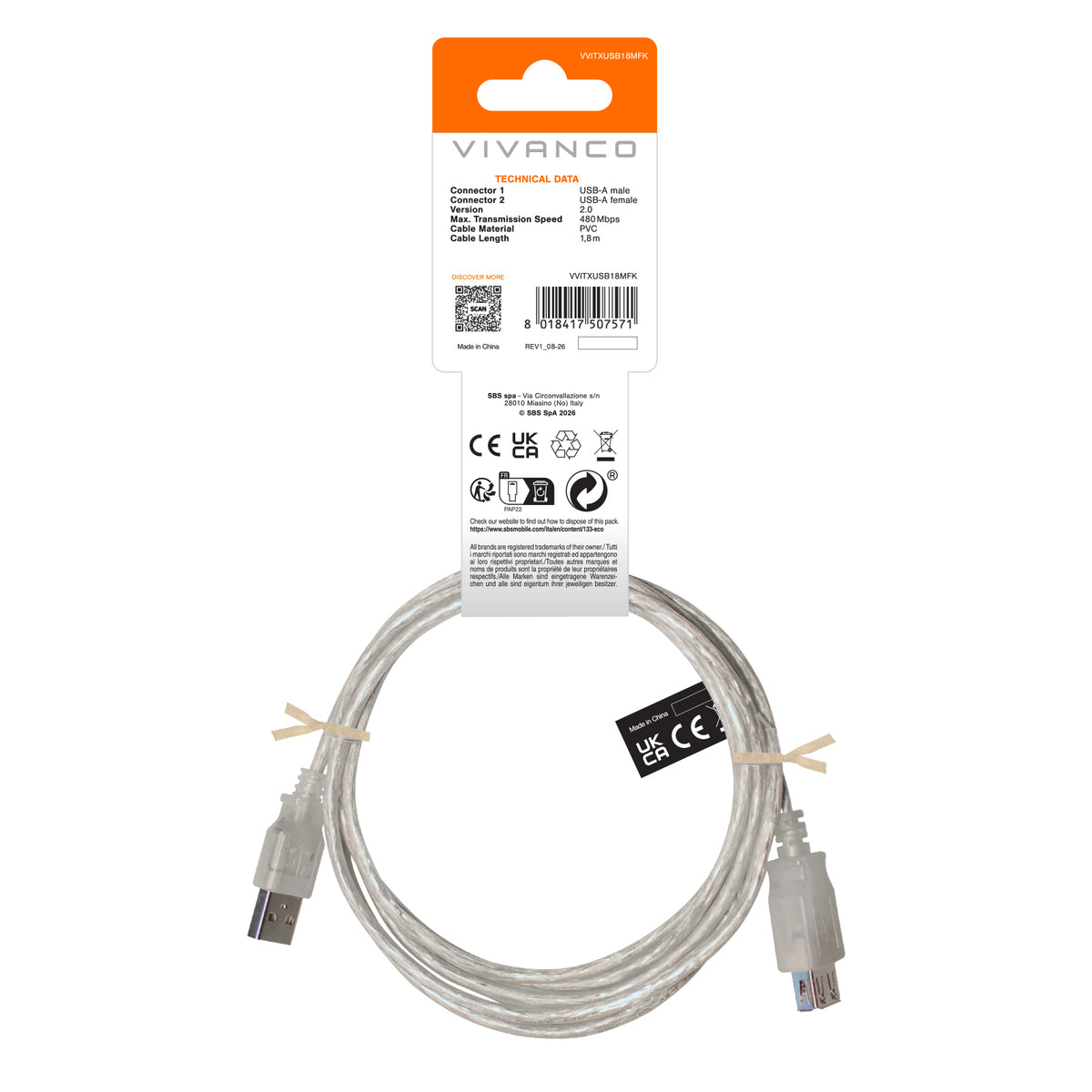 USB 2.0 Type A Male to Female Extension Cable