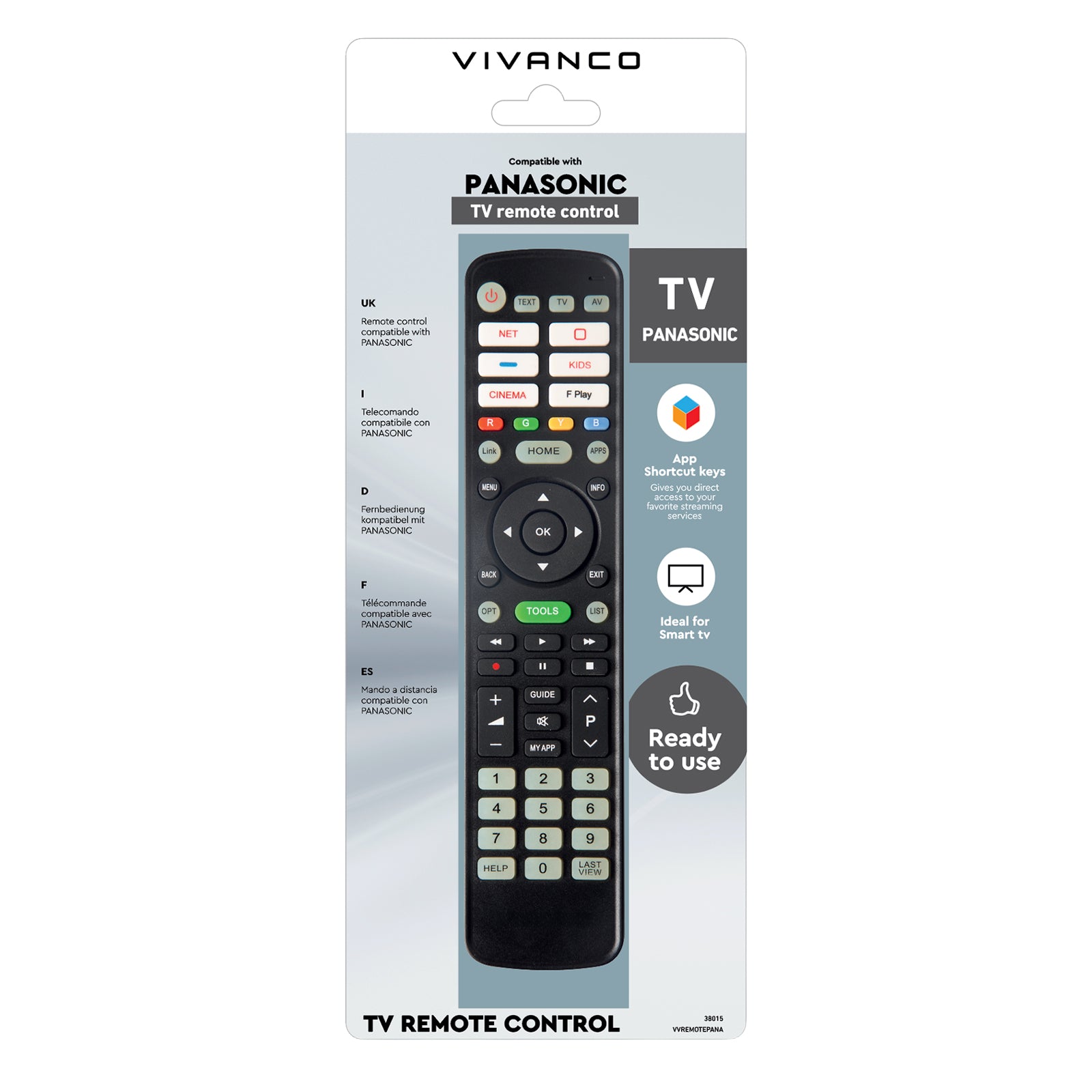 Remote control for Panasonic TVs and Smart TVs