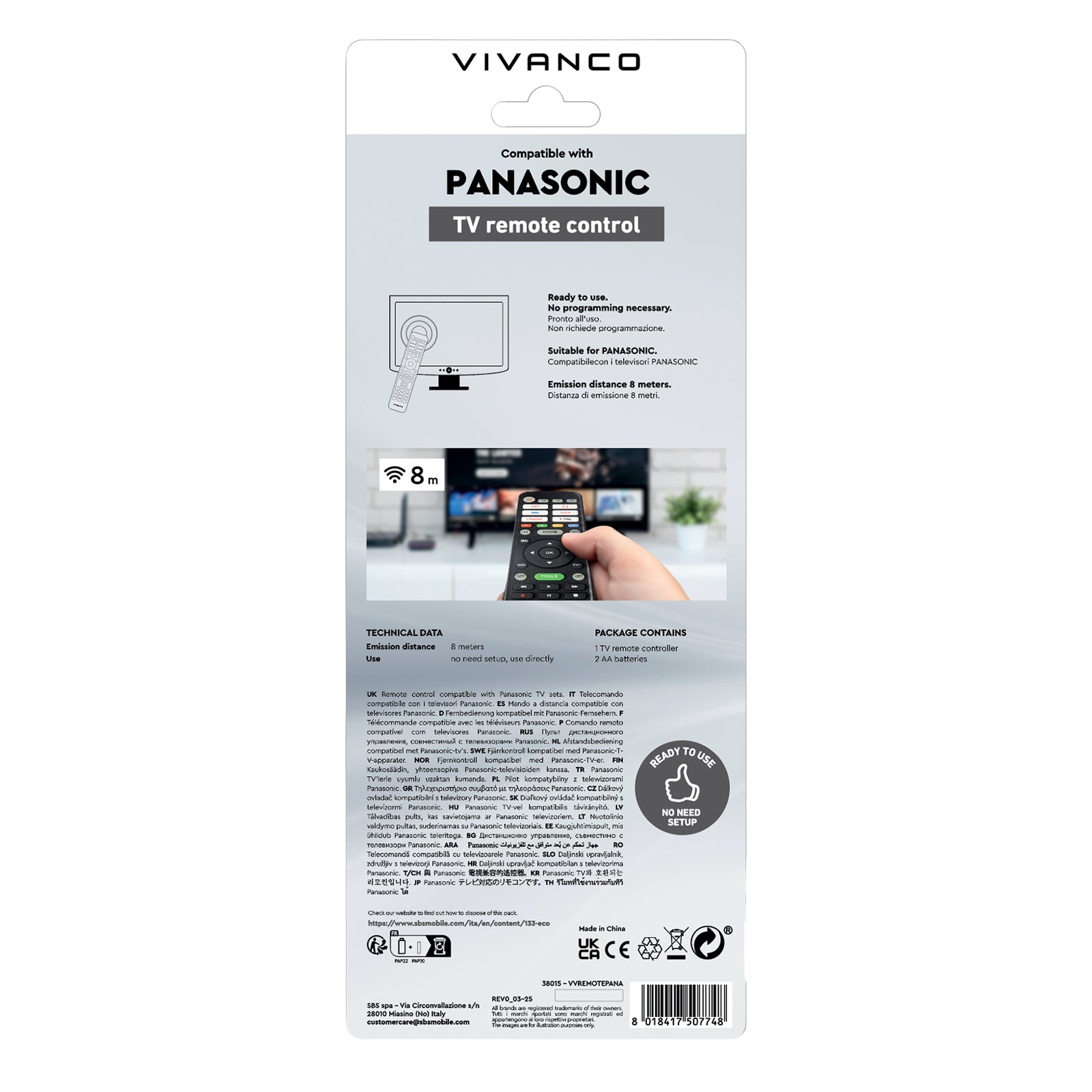 Remote control for Panasonic TVs and Smart TVs