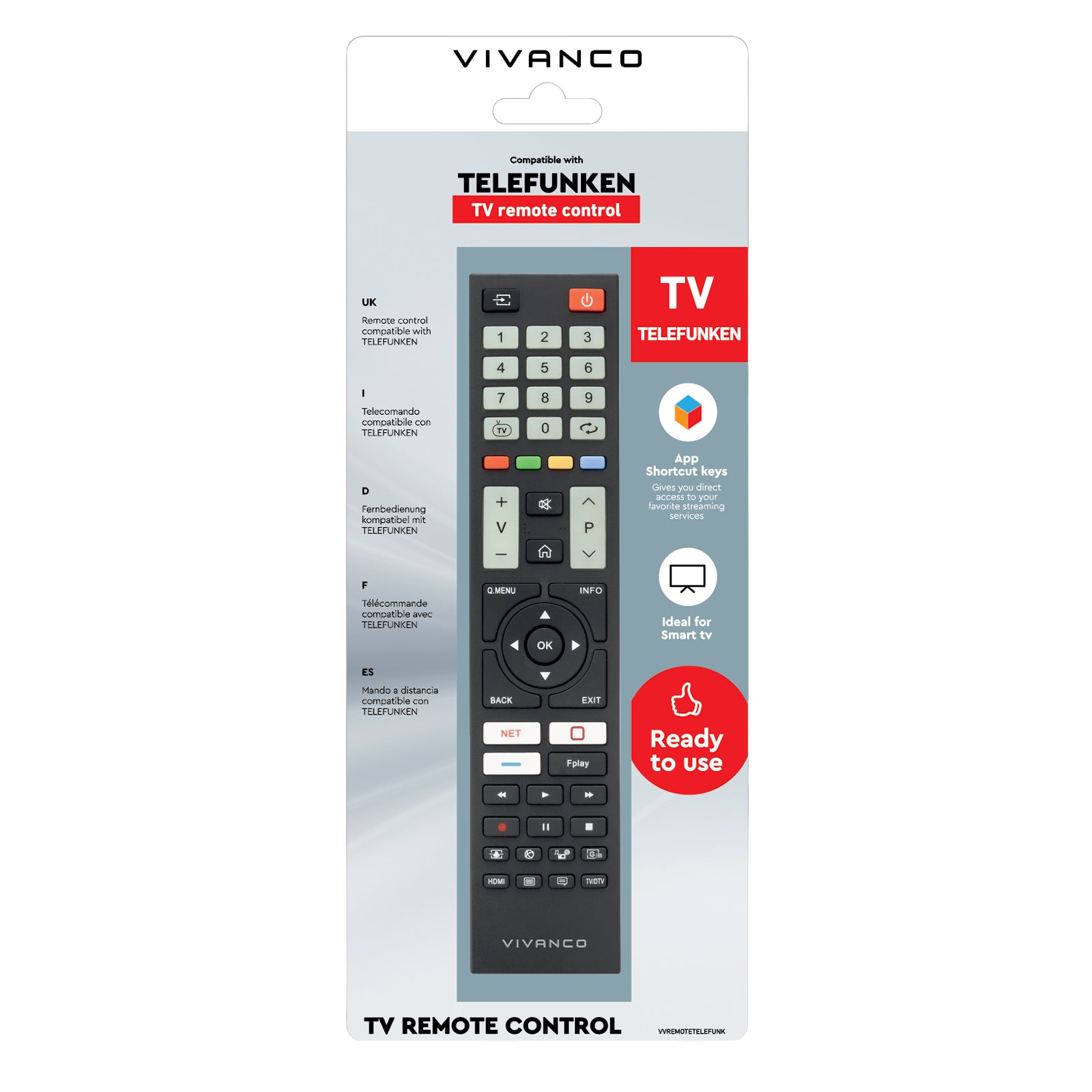 Remote control for Telefunken and many other brands, ready to use