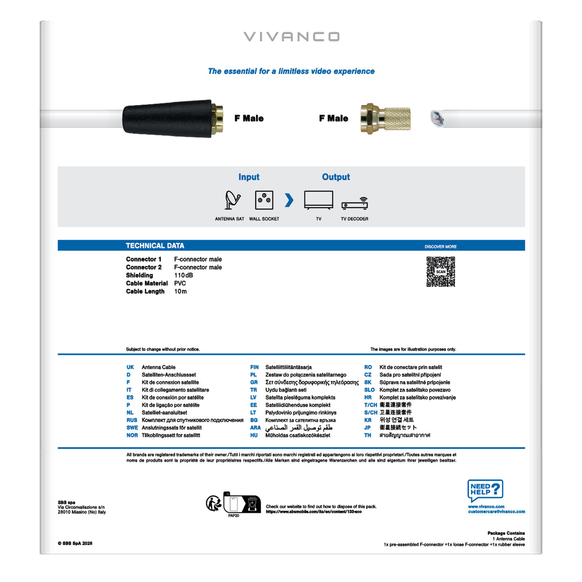 Juego de cables de conexión SAT de 10 m