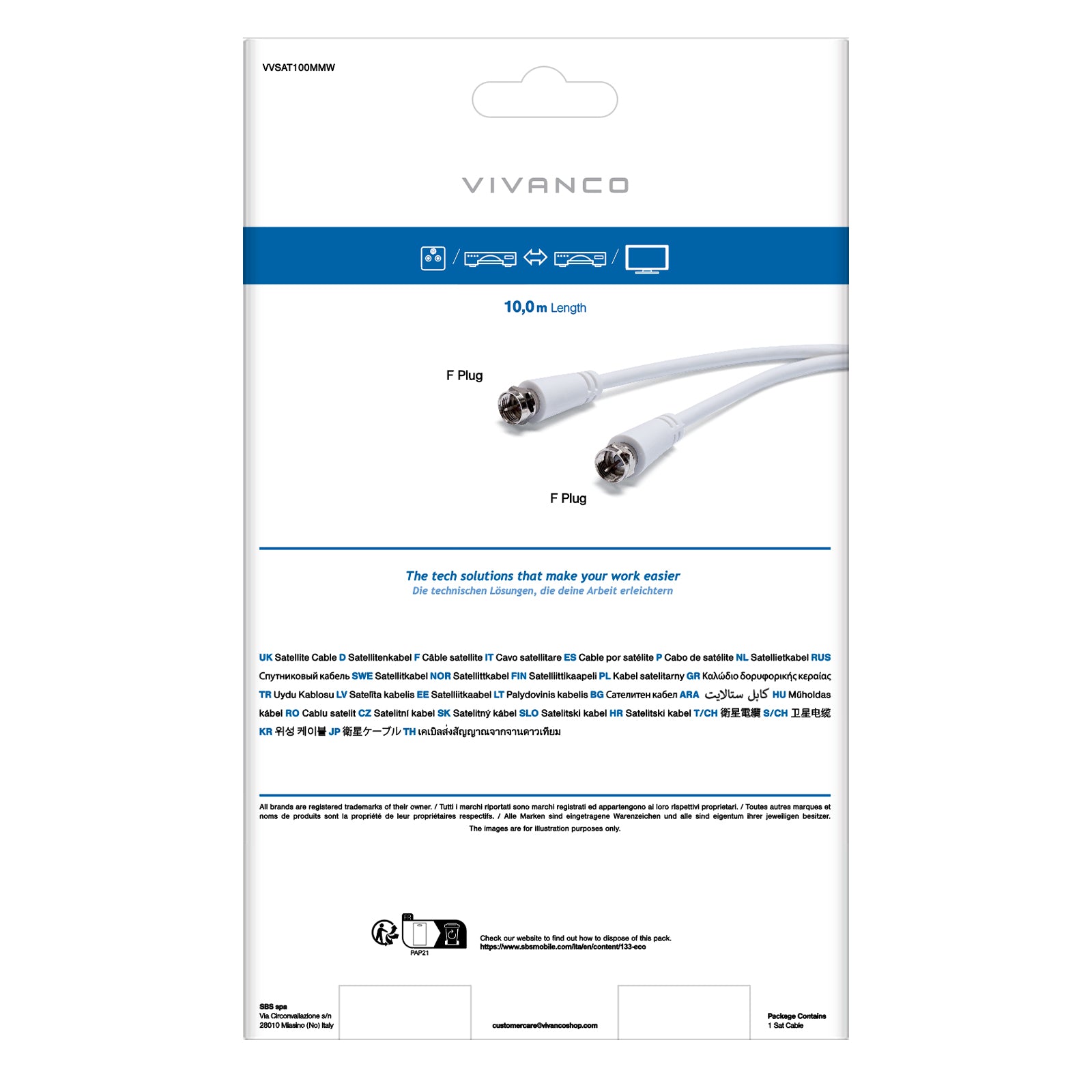 Koaxial-Satellitenkabel Typ F Stecker auf Buchse