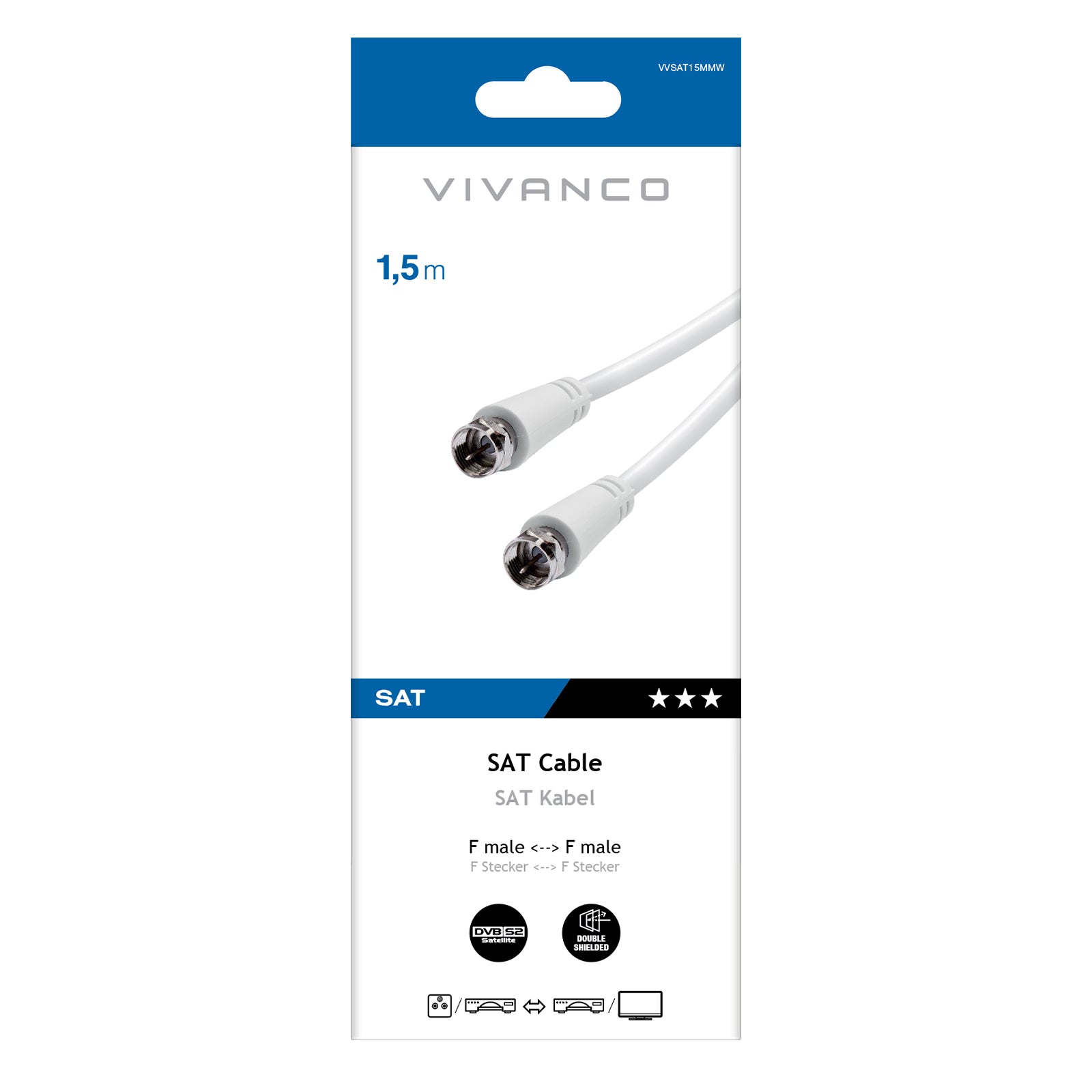 Koaxial-Satellitenkabel Typ F Stecker auf Buchse