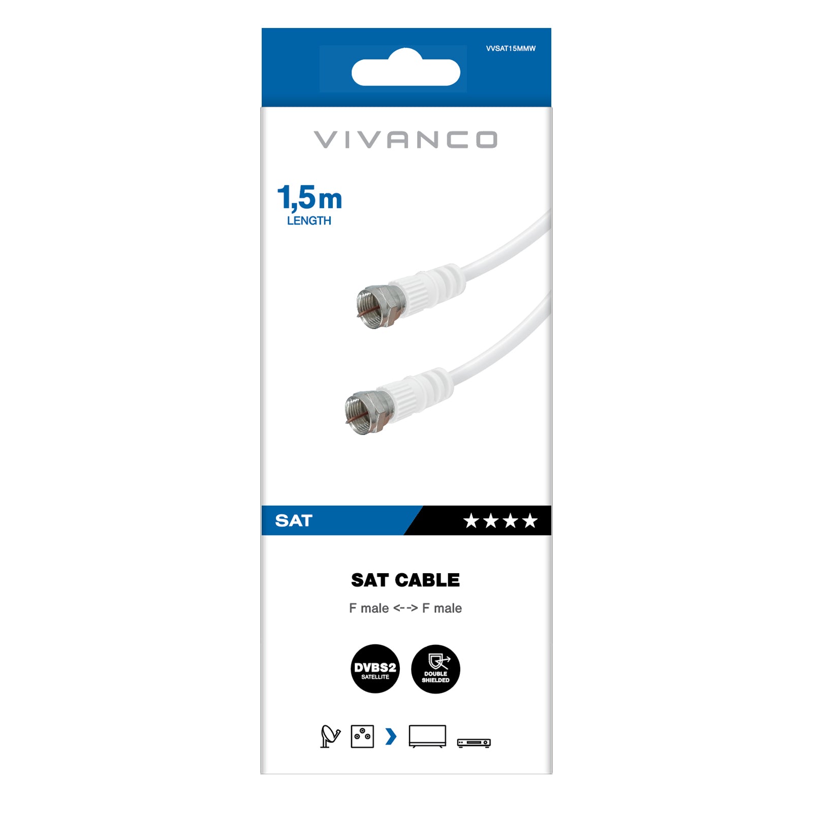 Koaxial-Satellitenkabel Typ F Stecker auf Buchse