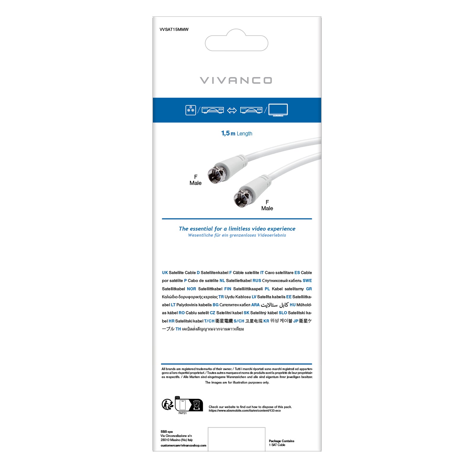 Koaxial-Satellitenkabel Typ F Stecker auf Buchse