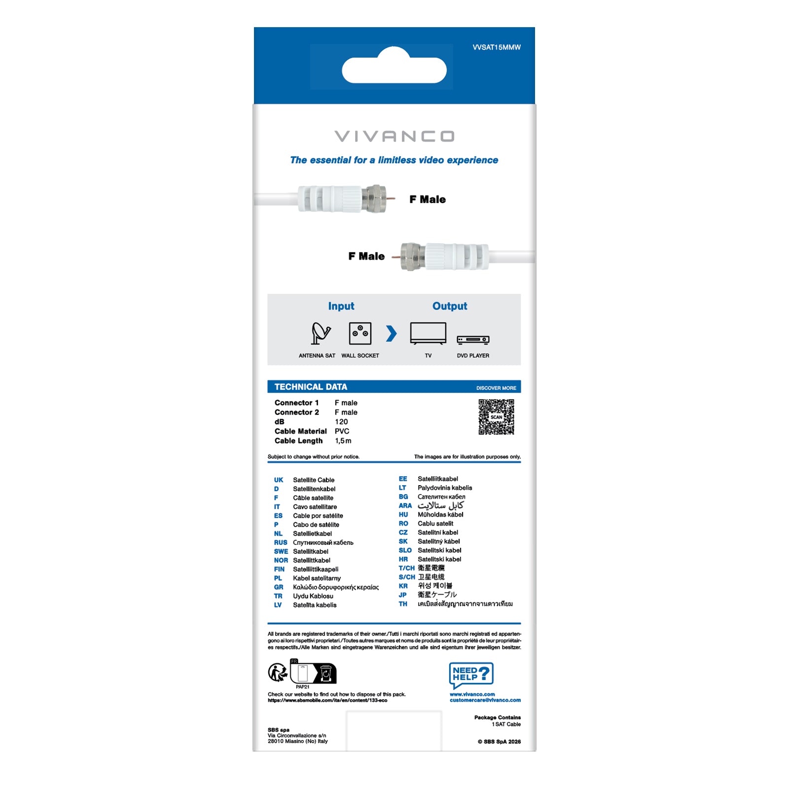 Koaxial-Satellitenkabel Typ F Stecker auf Buchse
