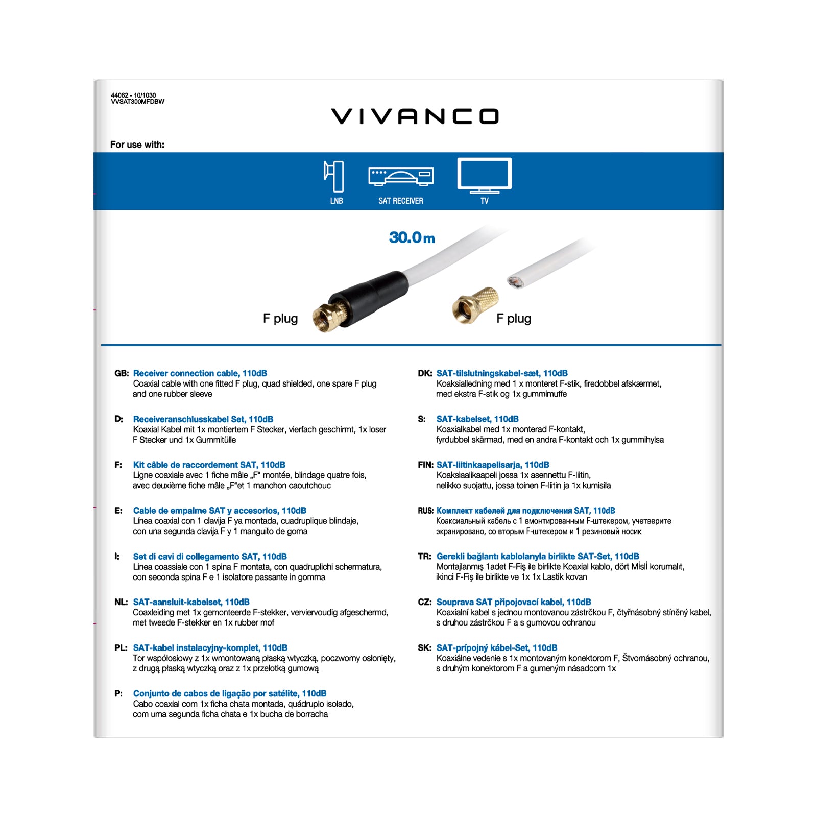 SAT-Anschlusskabel-Set, 110 dB, 30 m