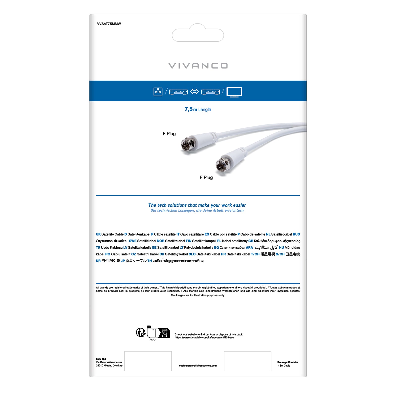 Koaxial-Satellitenkabel Typ F Stecker auf Buchse