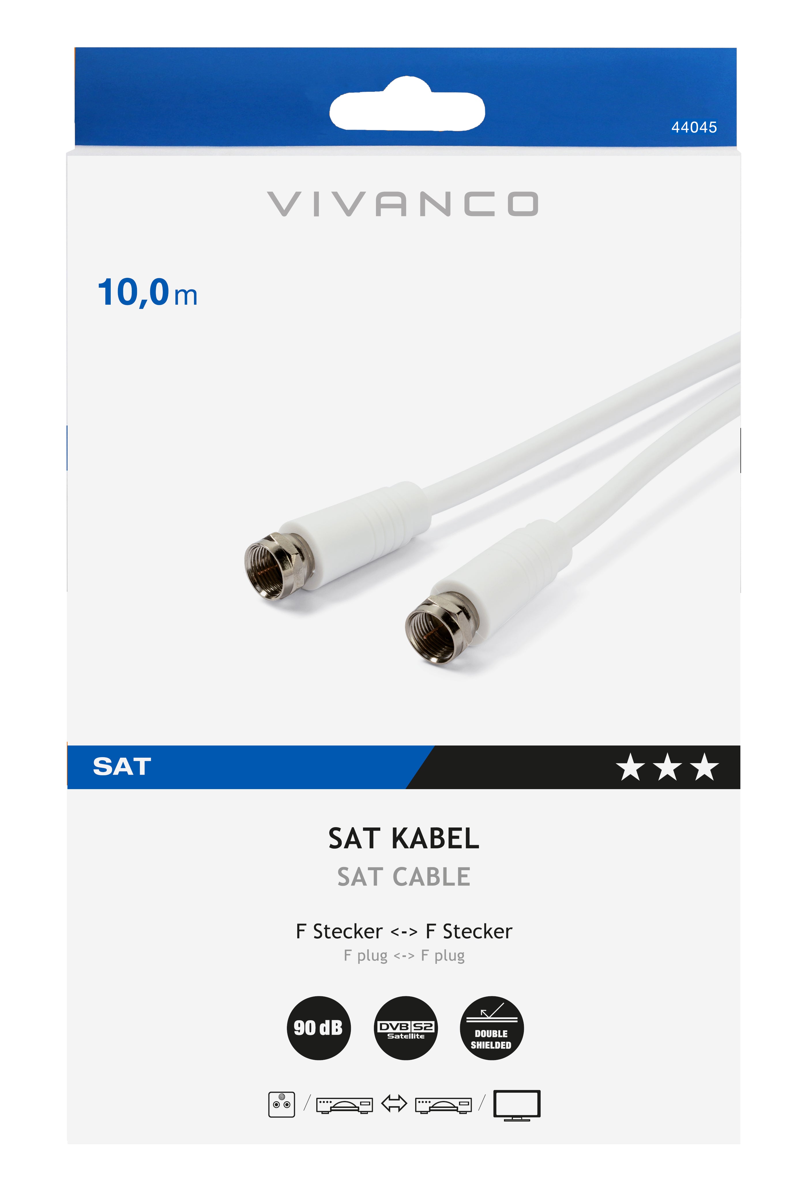 SAT-Anschlusskabel, 90dB, 10 m