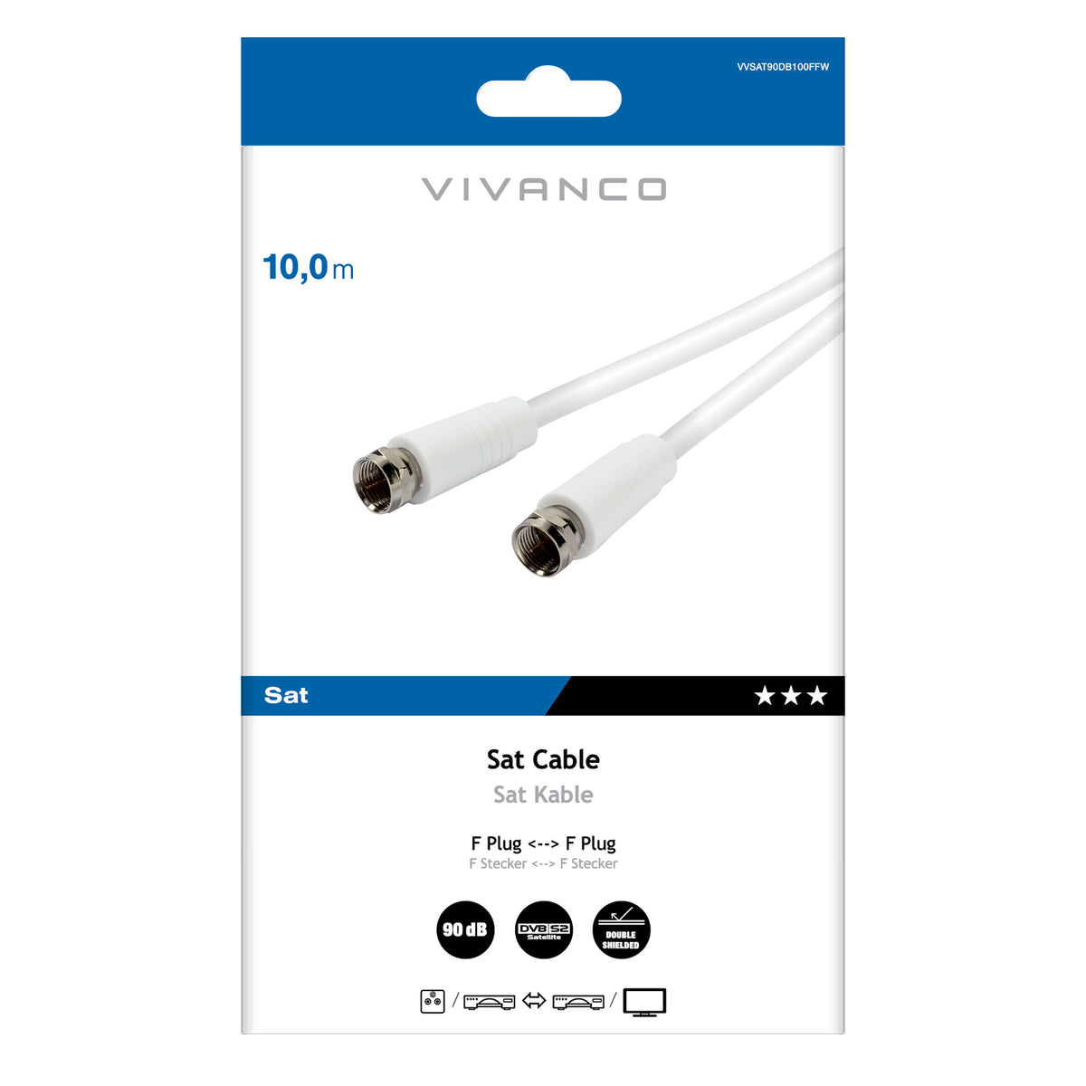 Cable de conexión SAT, 90dB, 10 m
