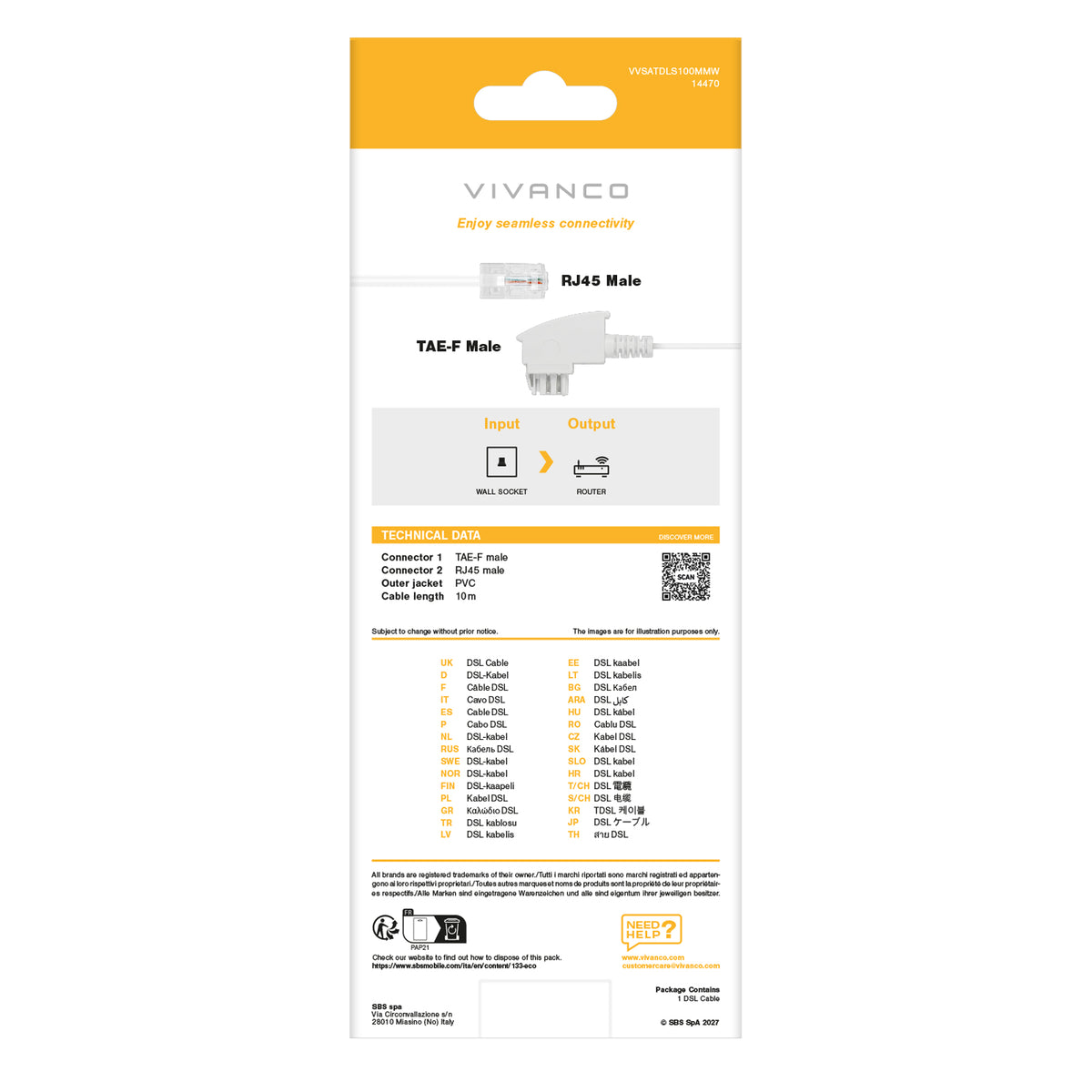 ADSL connection cable