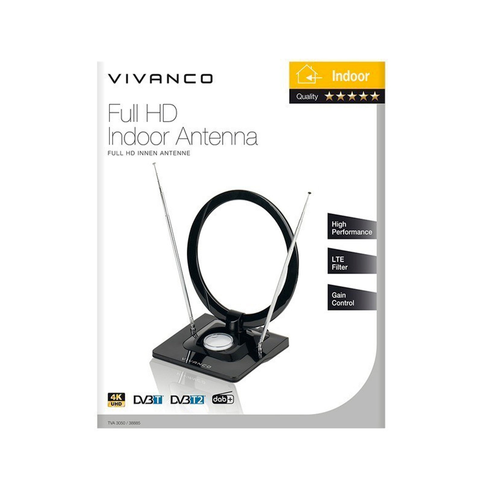 Antenna Full HD da interno con design ad anello, filtro LTE, cavo da 2 m