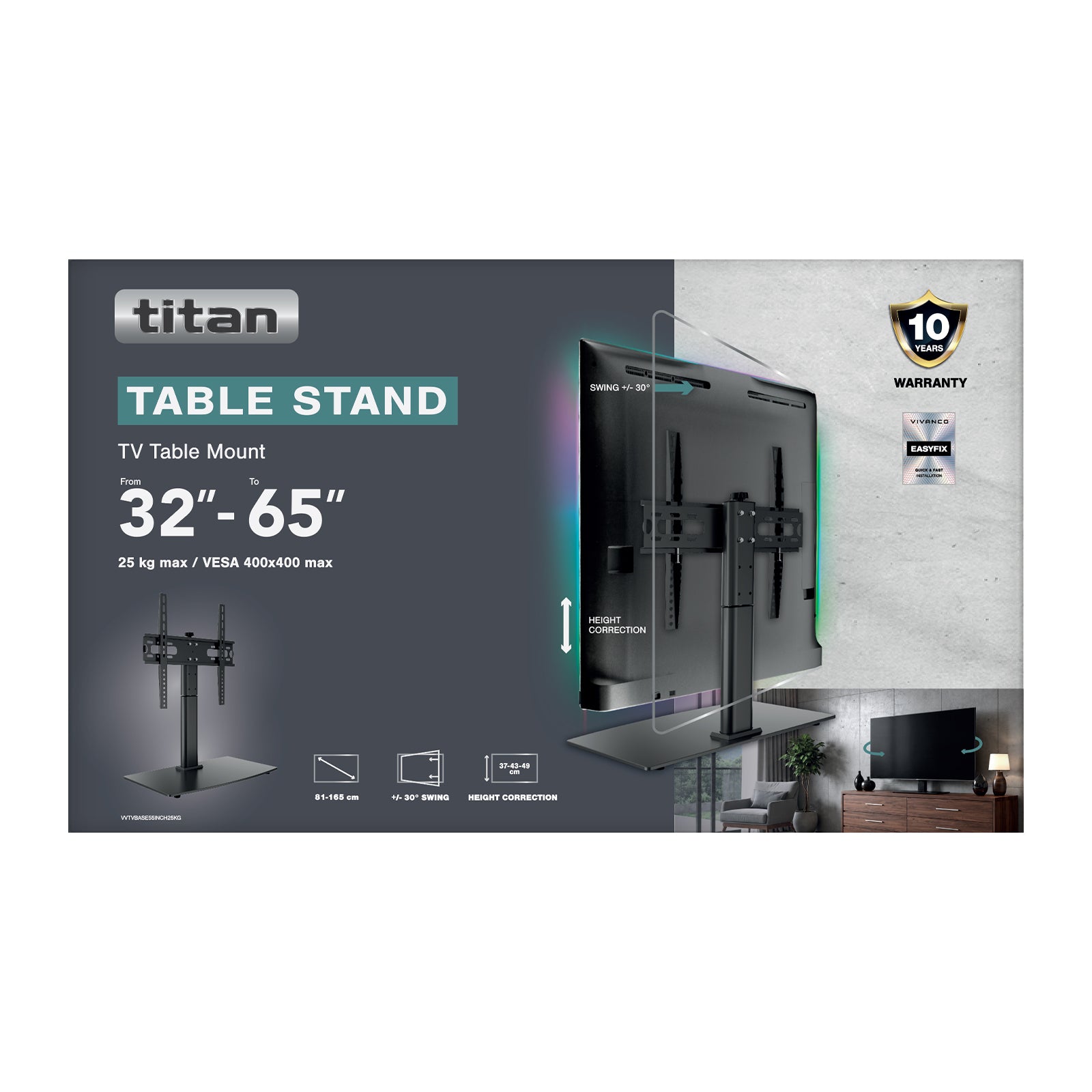 TITAN TV-Monitor, Standfuß, 65", 25kg, VESA 400x400