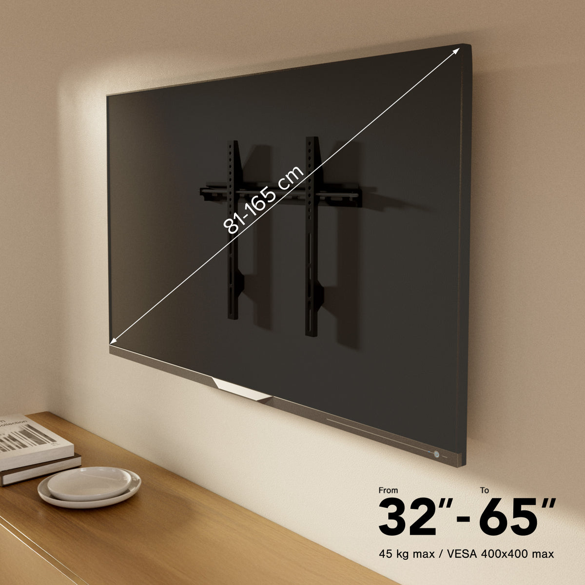TITAN Support mural TV, FIXED, 65", 45kg, VESA 400x400