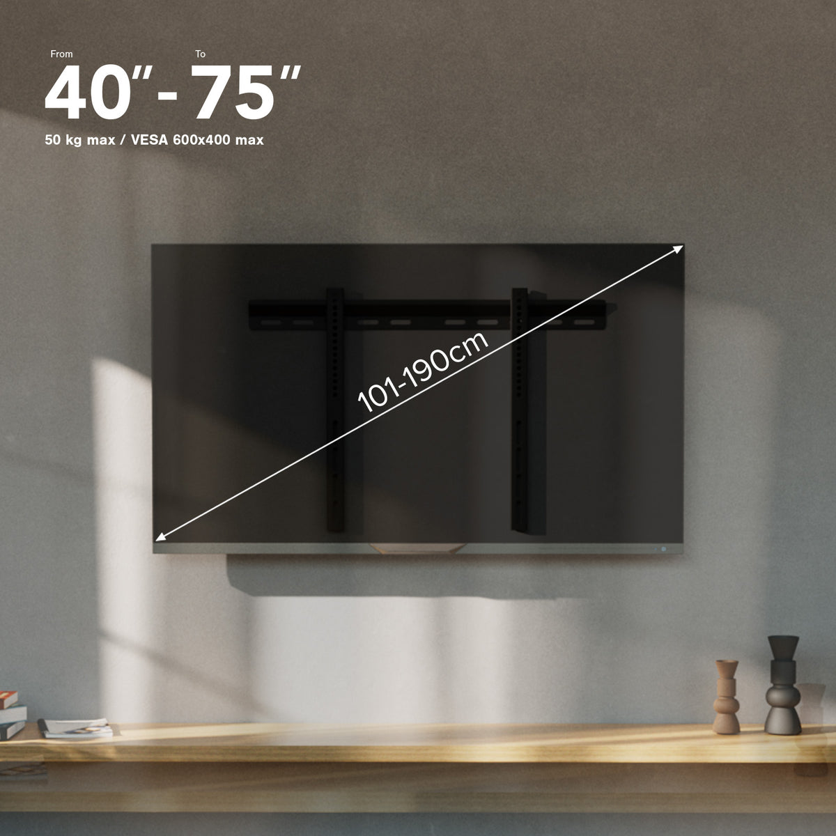 Supporto TV da parete, FIXED, 75", 50kg, VESA 600x400