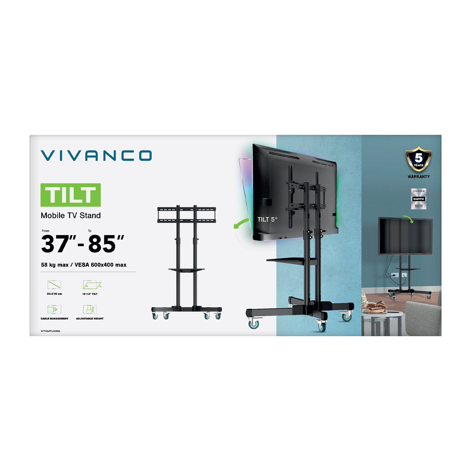 TV-Bodenhalterung, 85", 58kg, VESA 600x400