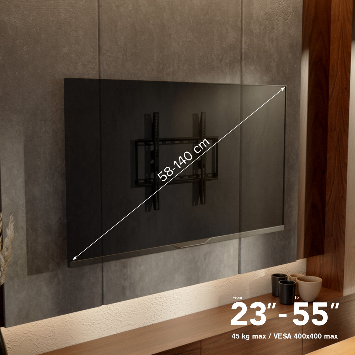 Support mural TV, FIXED, 55", 45kg, VESA 400x400