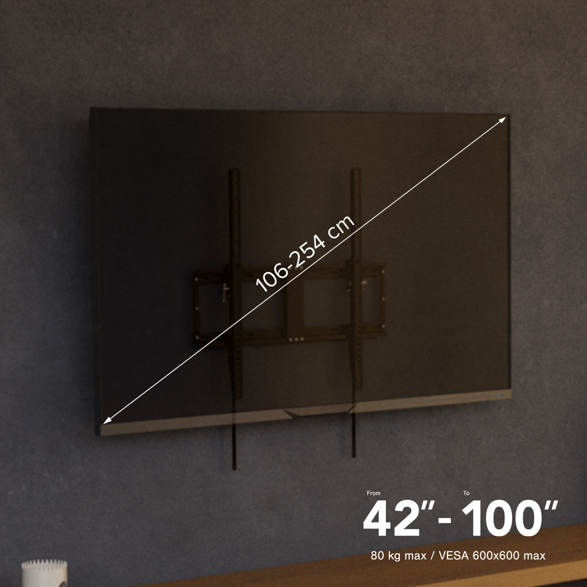 TITAN Support mural TV, TILT, 100", 80kg, VESA 600x600