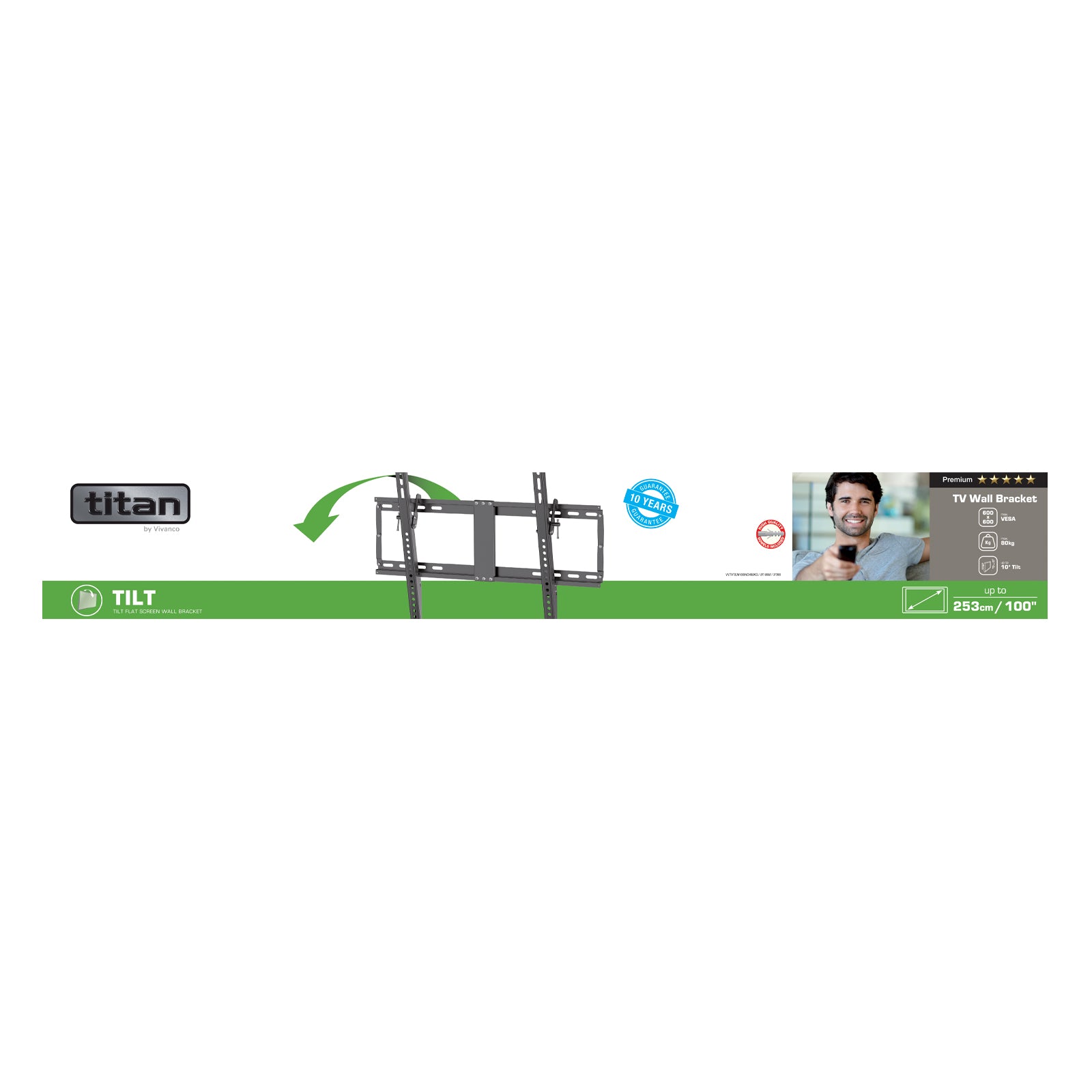 TITAN TV Wall Mount, TILT, 100", 80kg, VESA 600x600