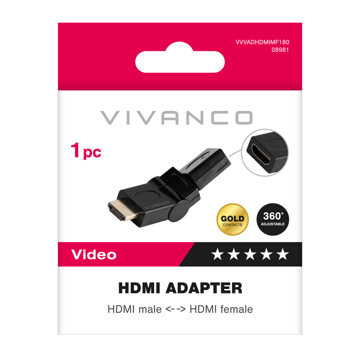 Adattatore 360° HDMI femmina a HDMI maschio con connettori dorati