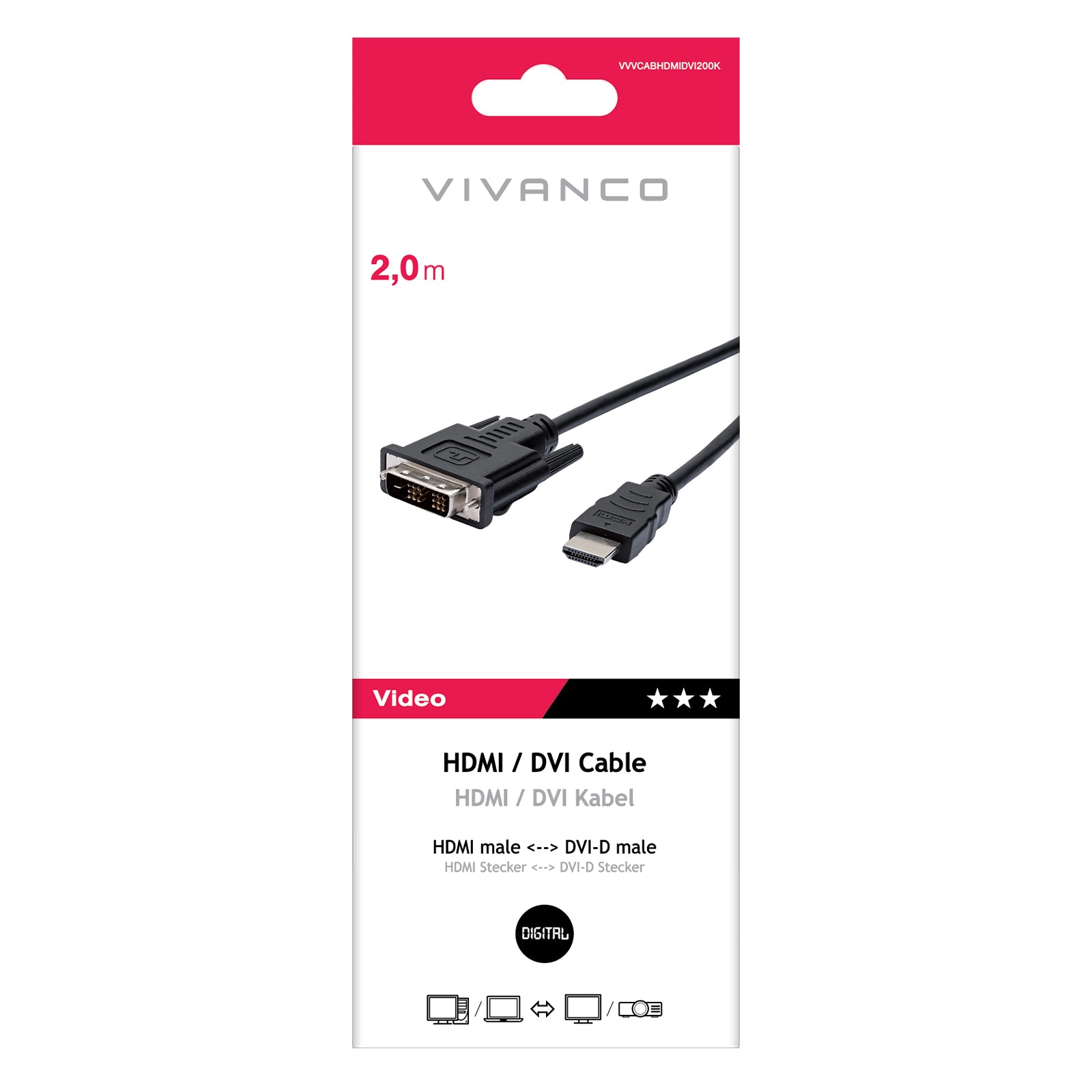 Cavo da HDMI a DVI, 2 m