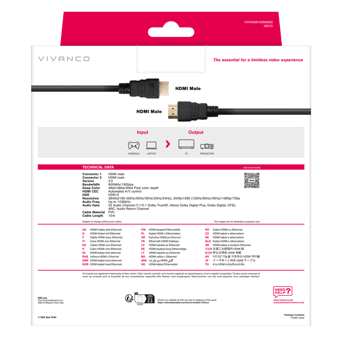 Cavo HDMI 2.0 placcato oro