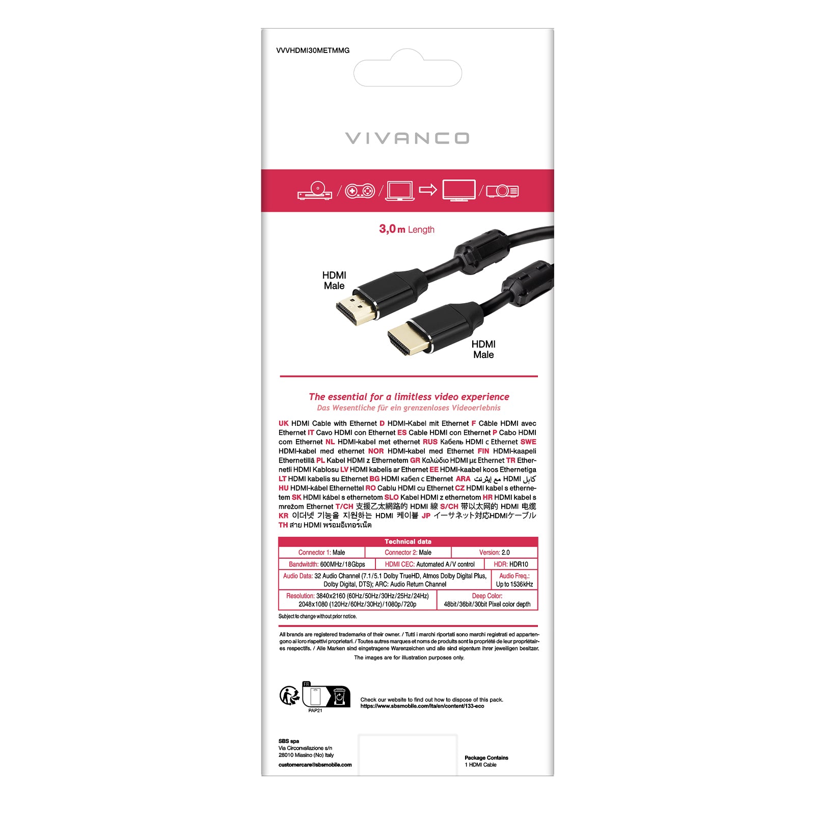 Cavo HDMI 2.0 placcato oro