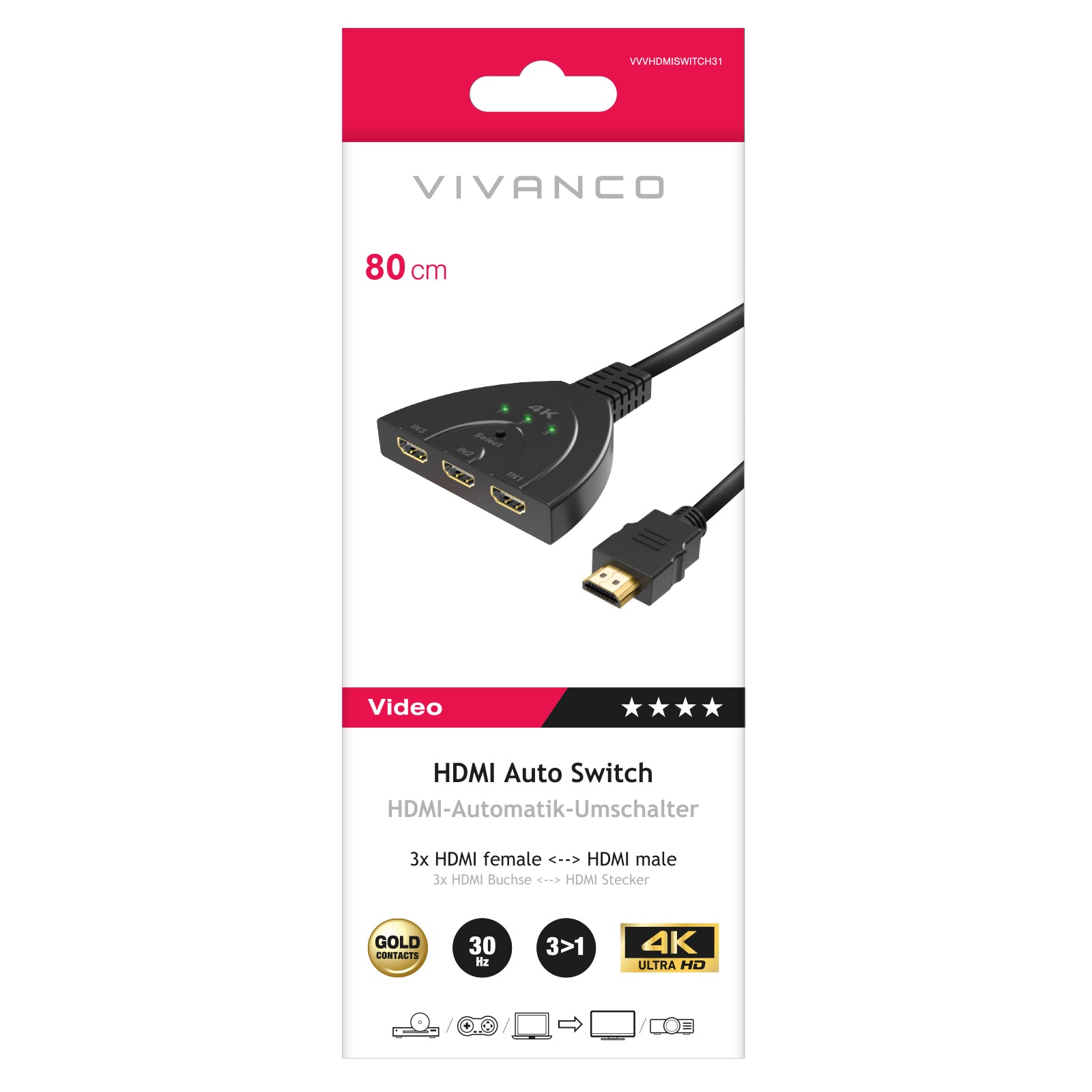 Splitter HDMI 2.0 con 3 connettori femmina, 4k