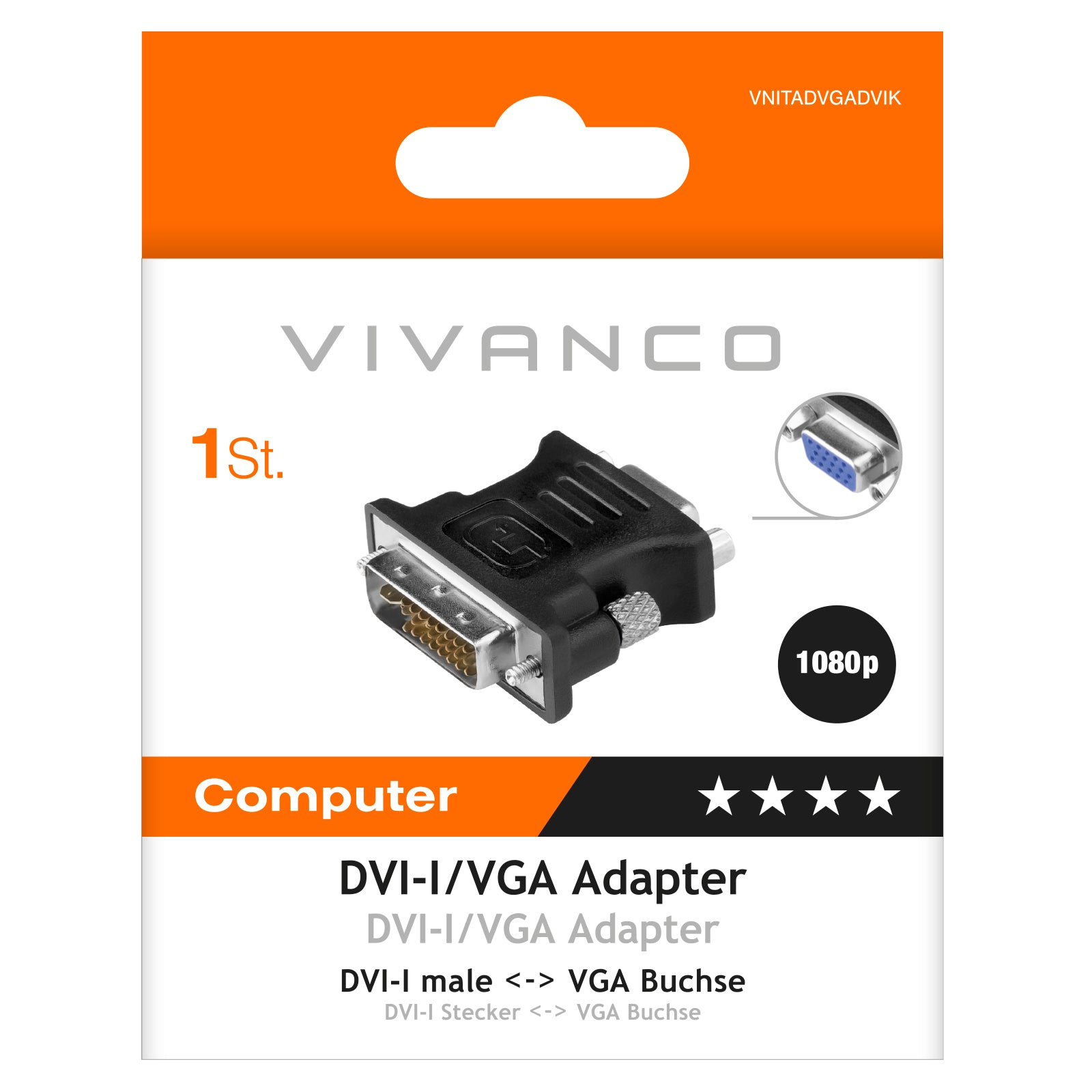 Adattatore DVI-I/VGA maschio-maschio  compatibile alta qualità
