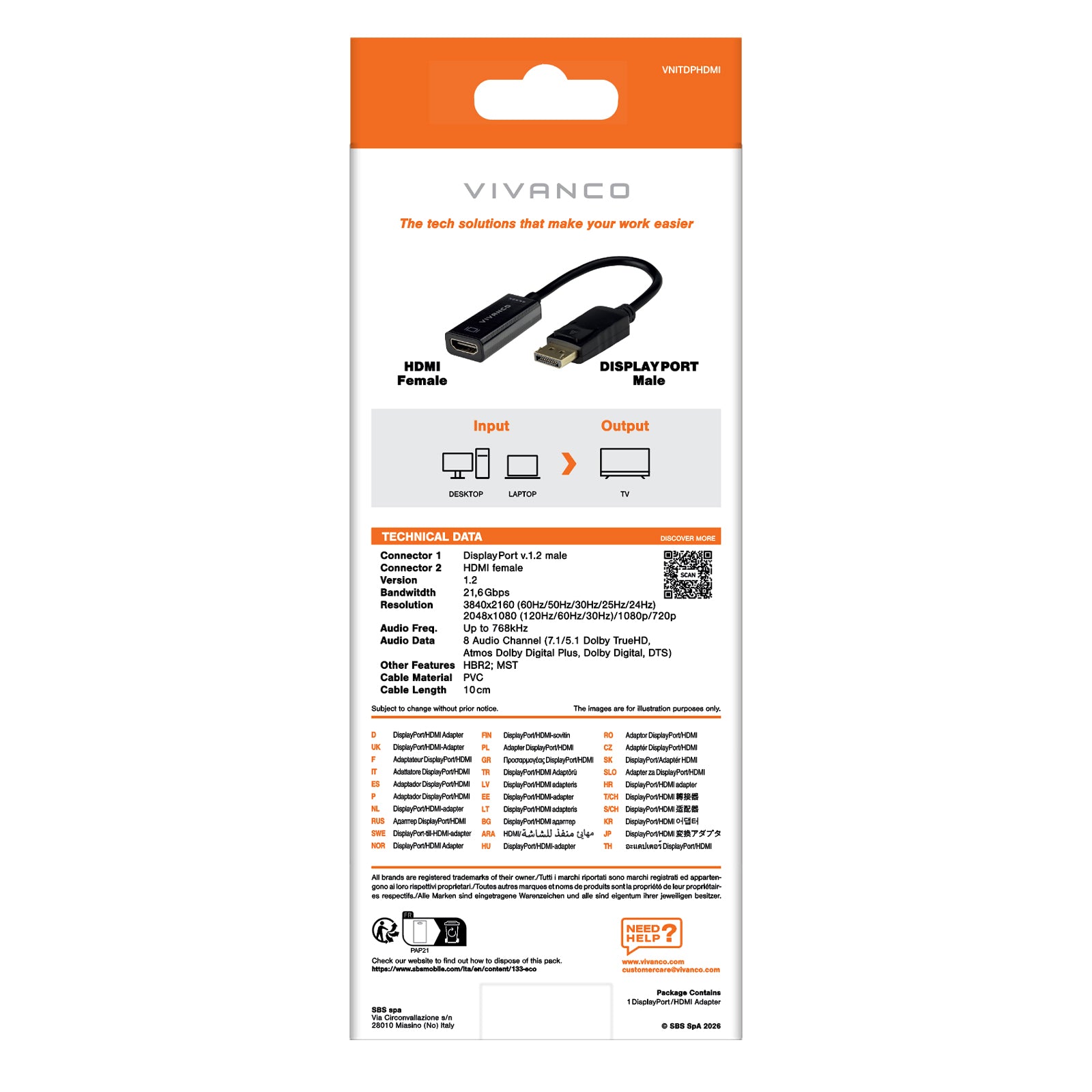 Hochwertiger 0,1 m DisplayPort-auf-HDMI-Adapter, Stecker auf Buchse, kompatibel mit 4K