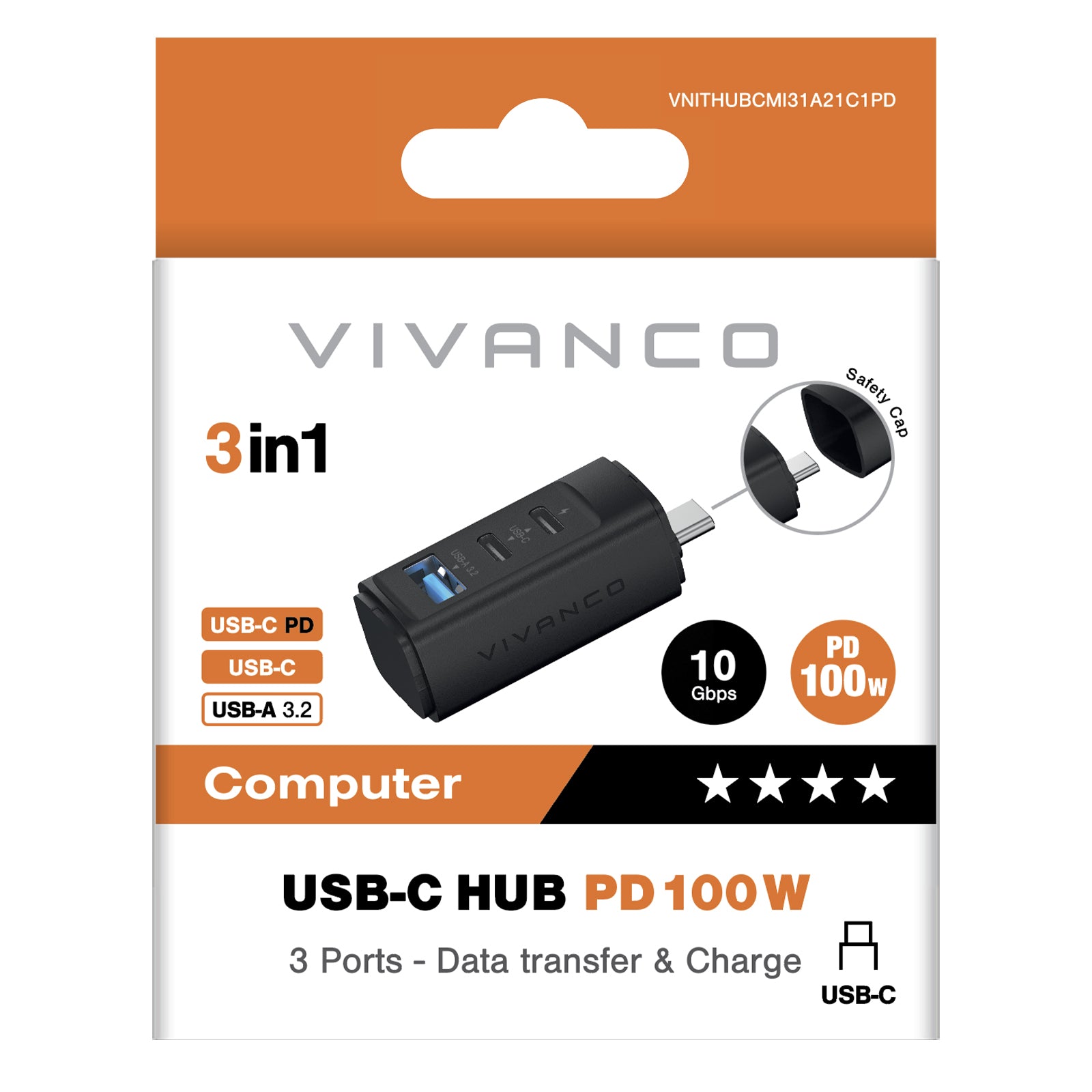 USB-C Hub mit 3 Anschlüssen, 100W Power Delivery Schnellladung und 10 Gbit/s Datentransfer