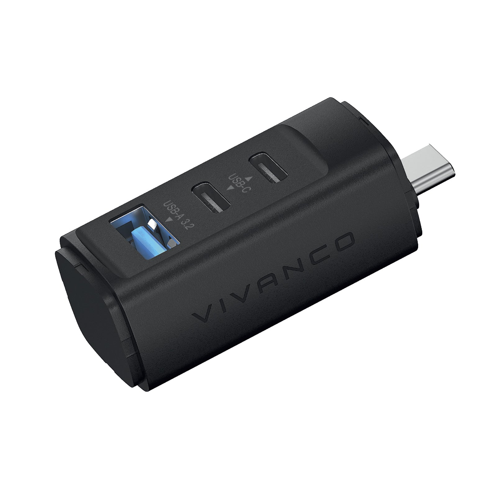 USB-C Hub mit zwei USB-C-Ports (480 Mbit/s) und einem USB-A-Port (10 Gbit/s)