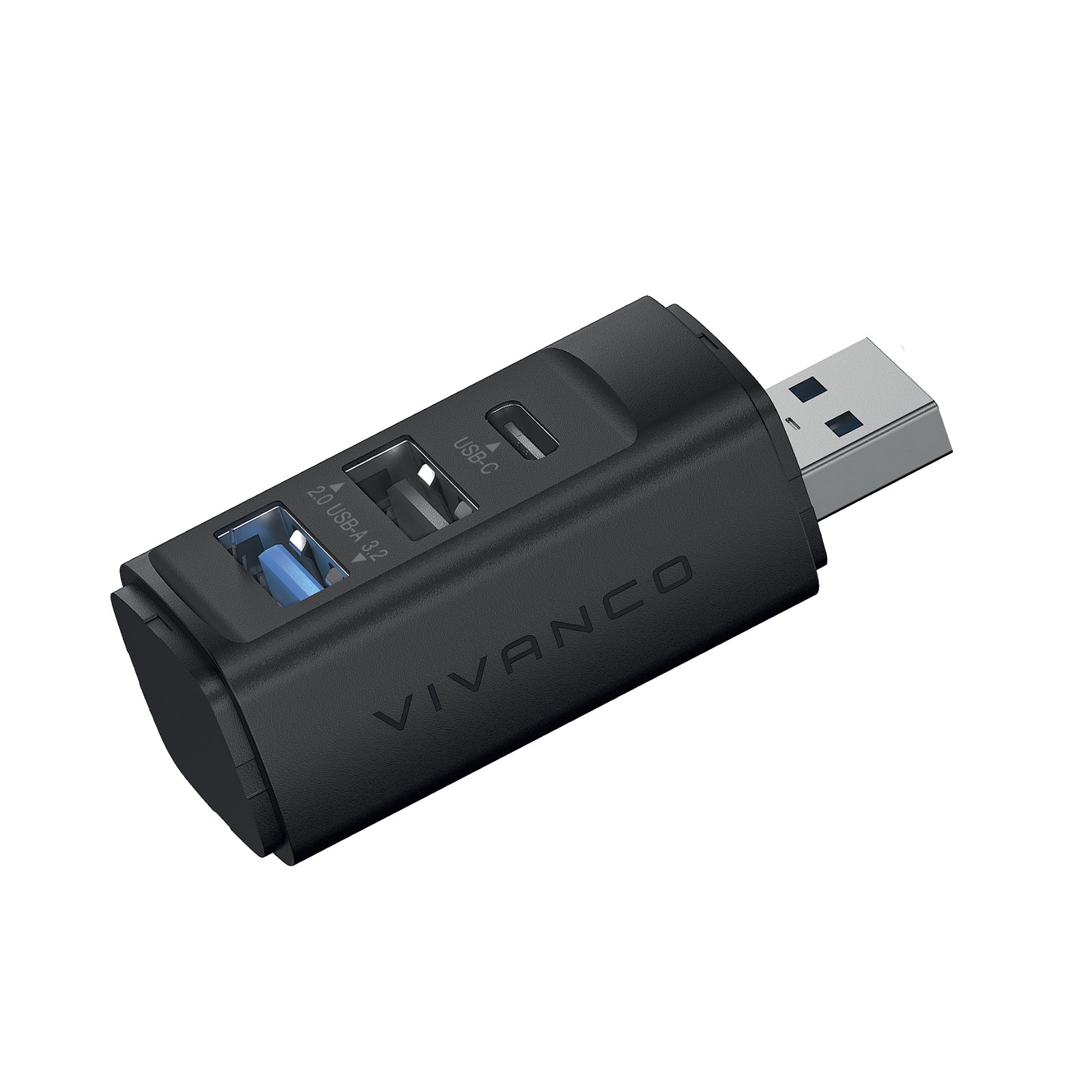 USB-A Hub mit 3 Anschlüssen, eine USB-C und zwei USB-A für schnellen Datentransfer